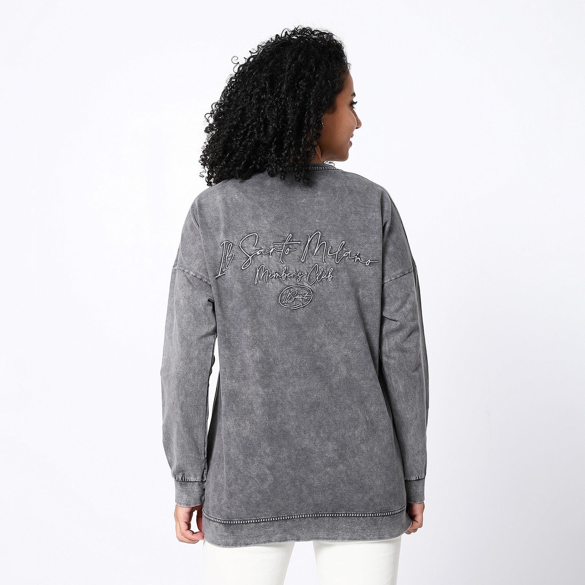 Washed Fossil Grey Comfy Long Sweatshirt