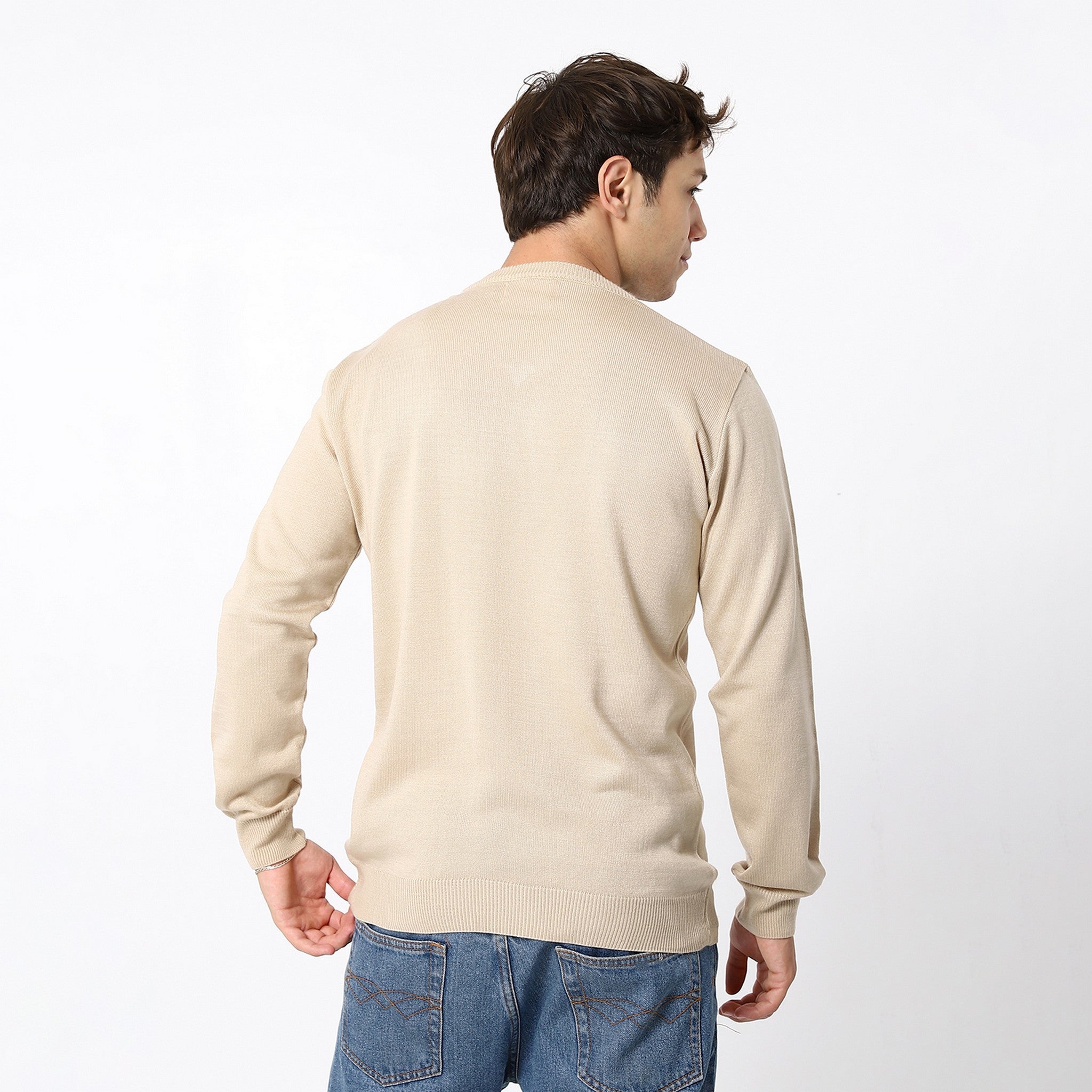 V-Neck Trendy Cosmic Latte Beige Pullover