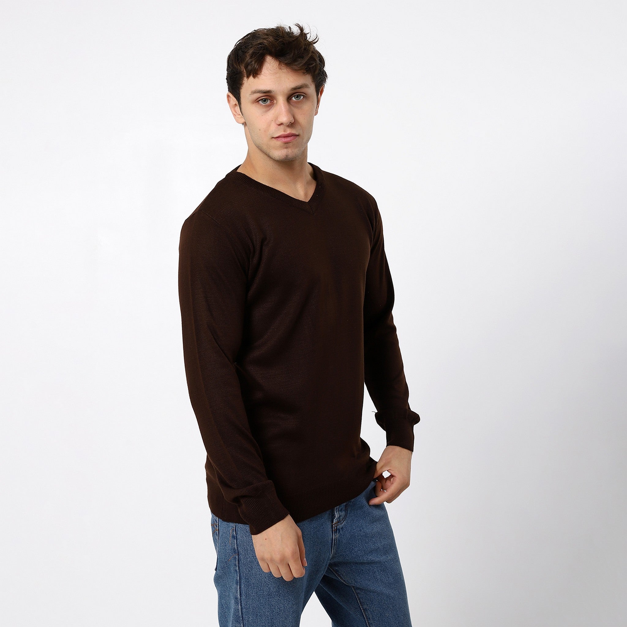 V-Neck Trendy Chocolate Brown Pullover