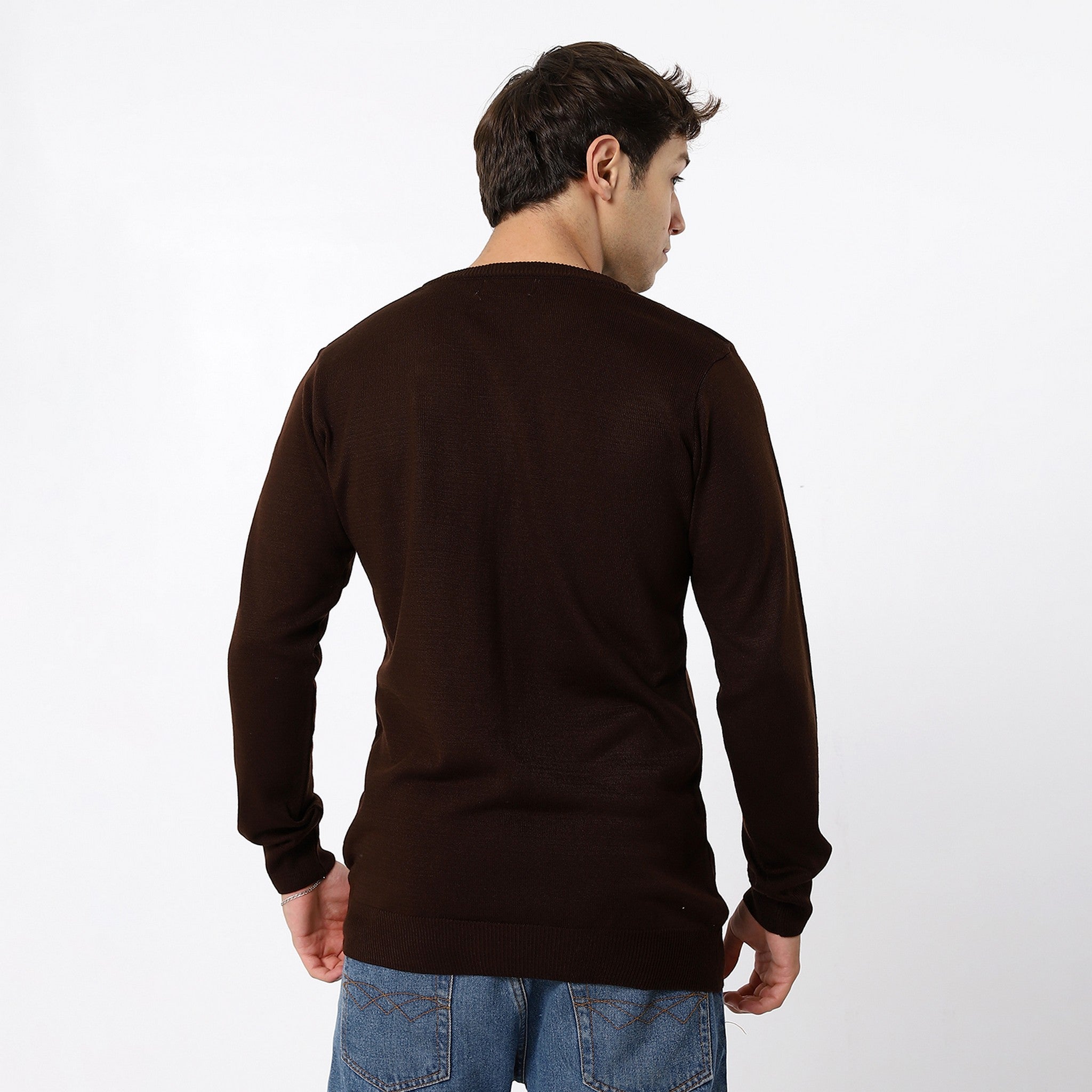 V-Neck Trendy Chocolate Brown Pullover