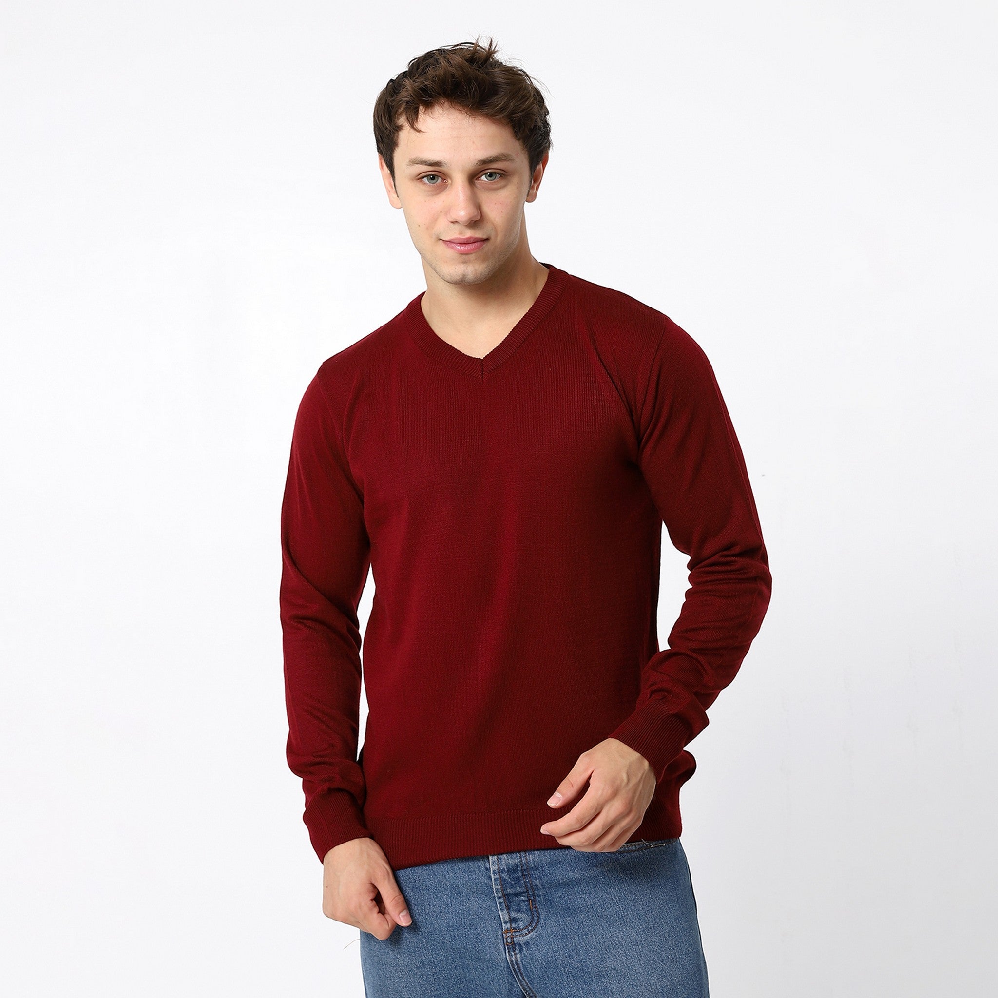 V-Neck Trendy Berry Red Pullover