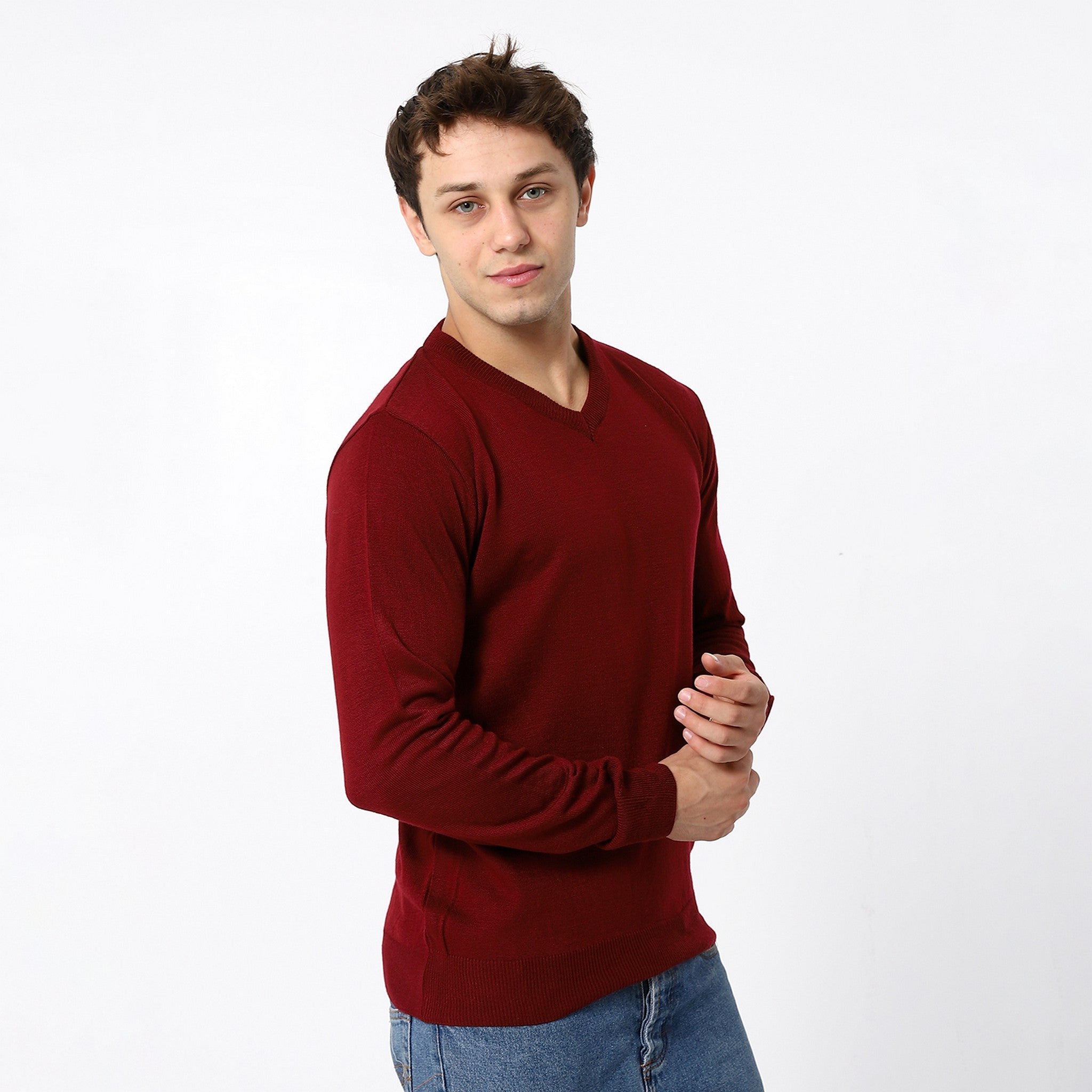 V-Neck Trendy Berry Red Pullover