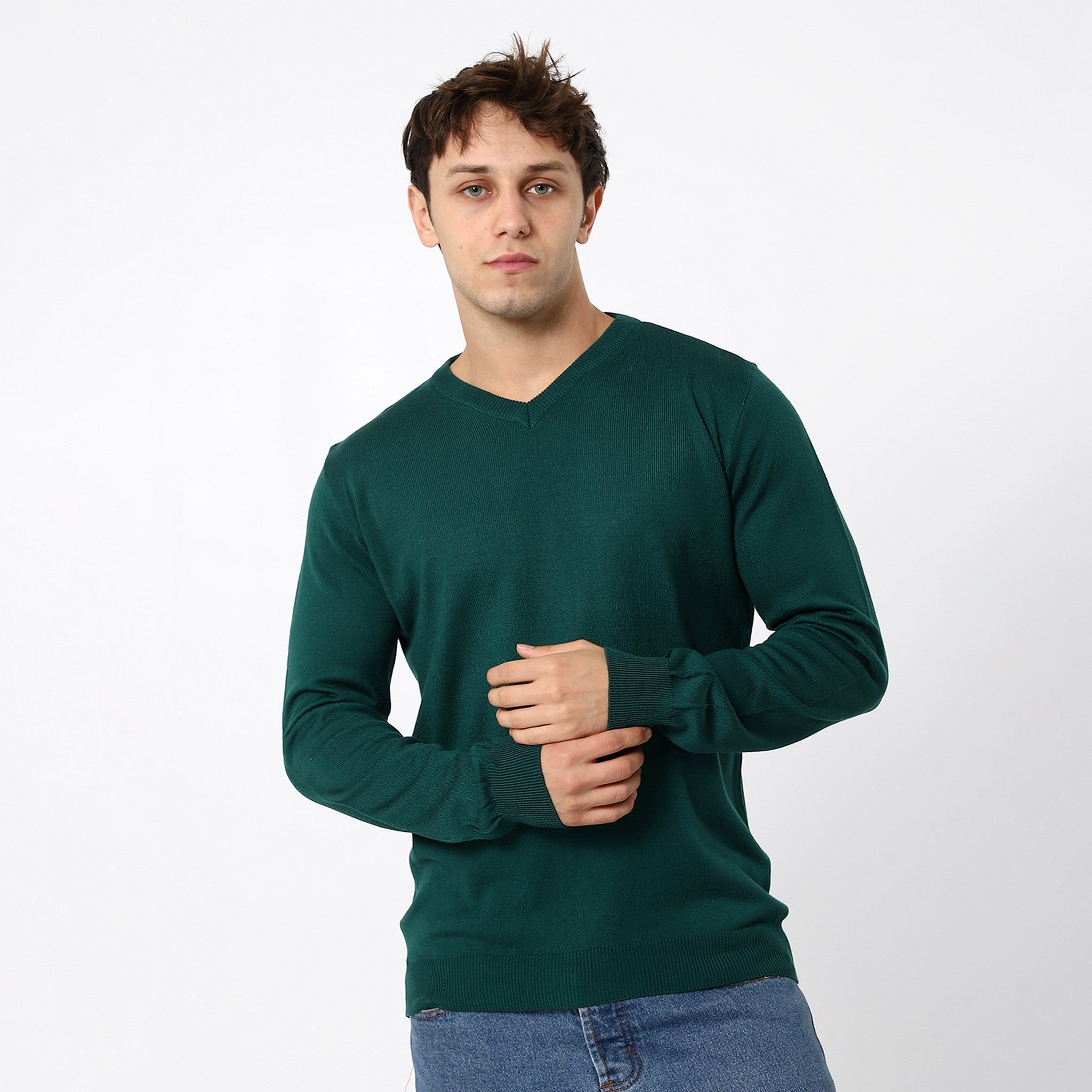 V-Neck Trendy Emerald Green Pullover