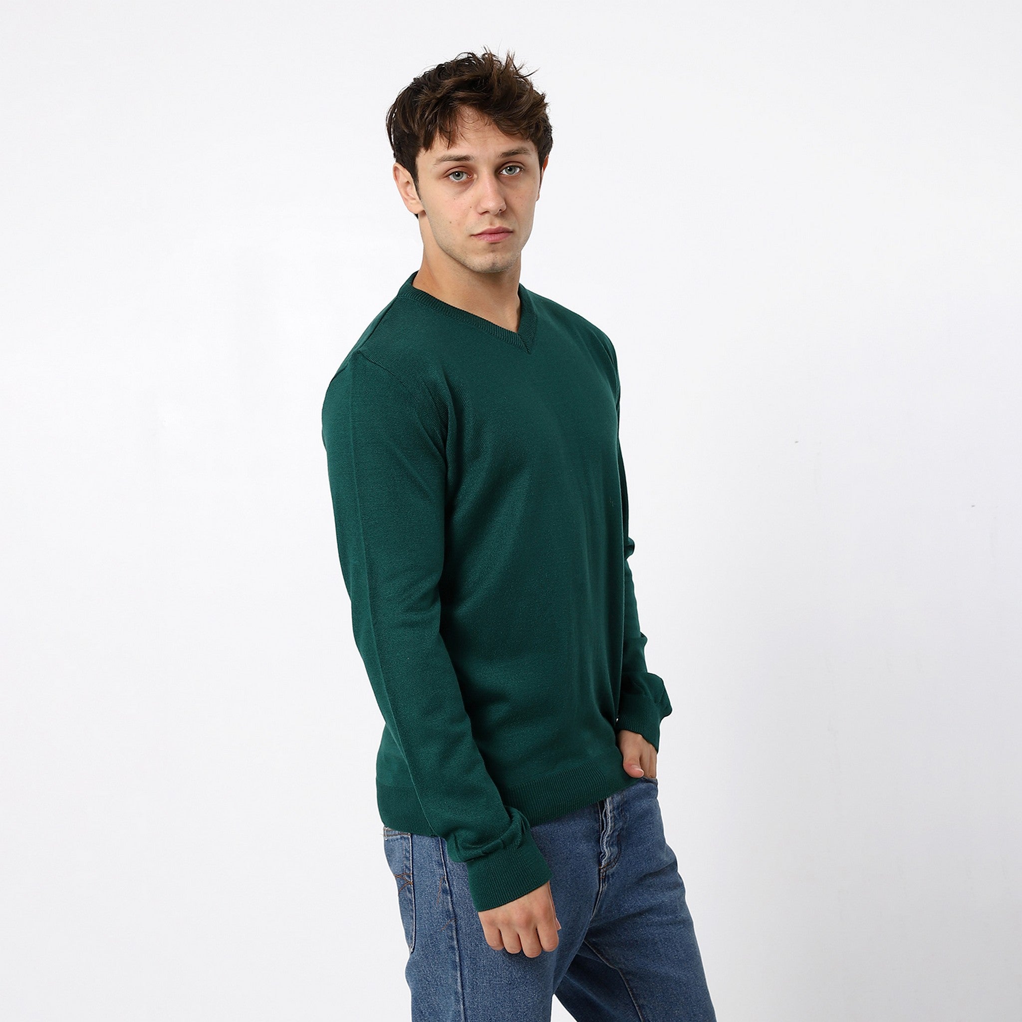 V-Neck Trendy Emerald Green Pullover