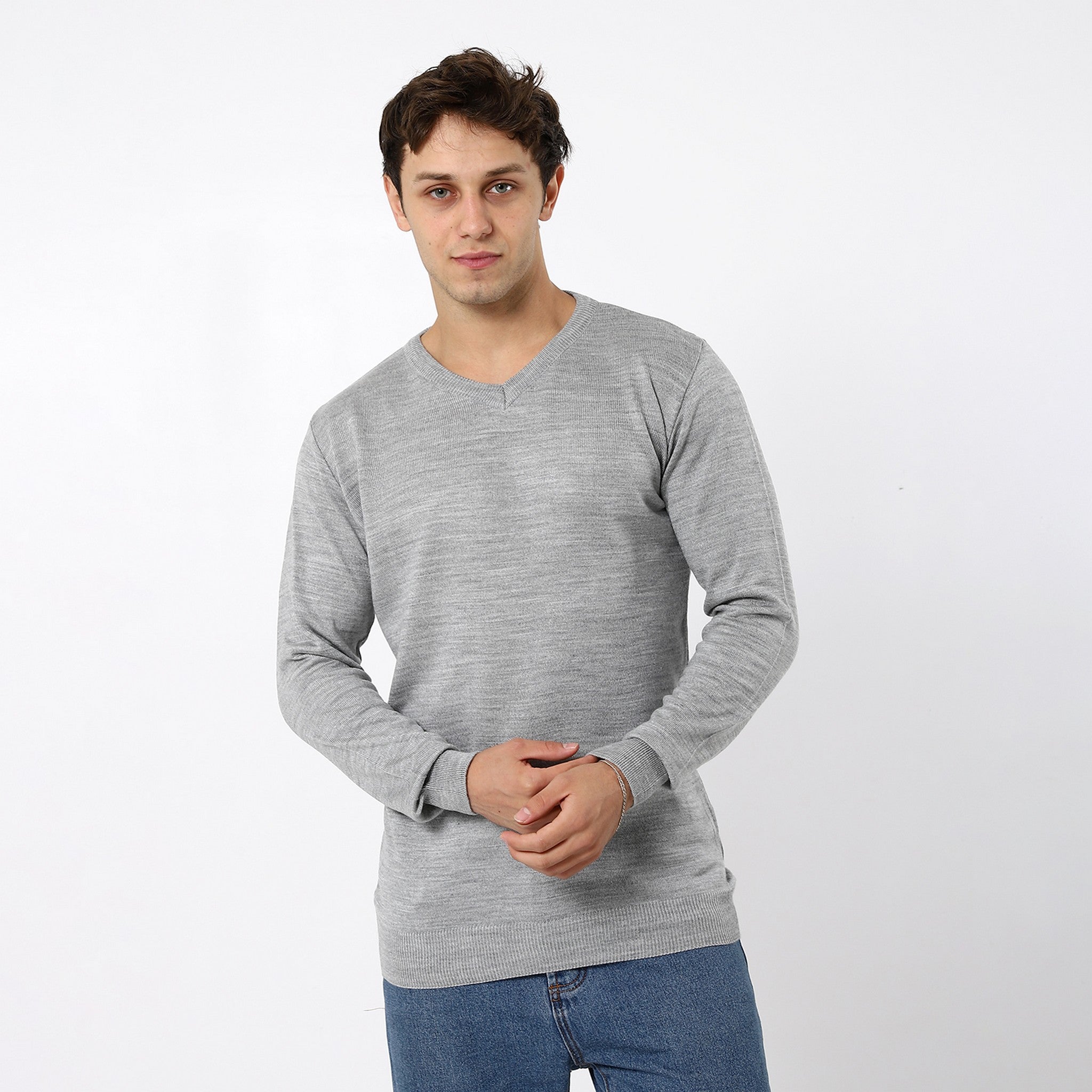 V-Neck Trendy Heather Coin Grey Pullover