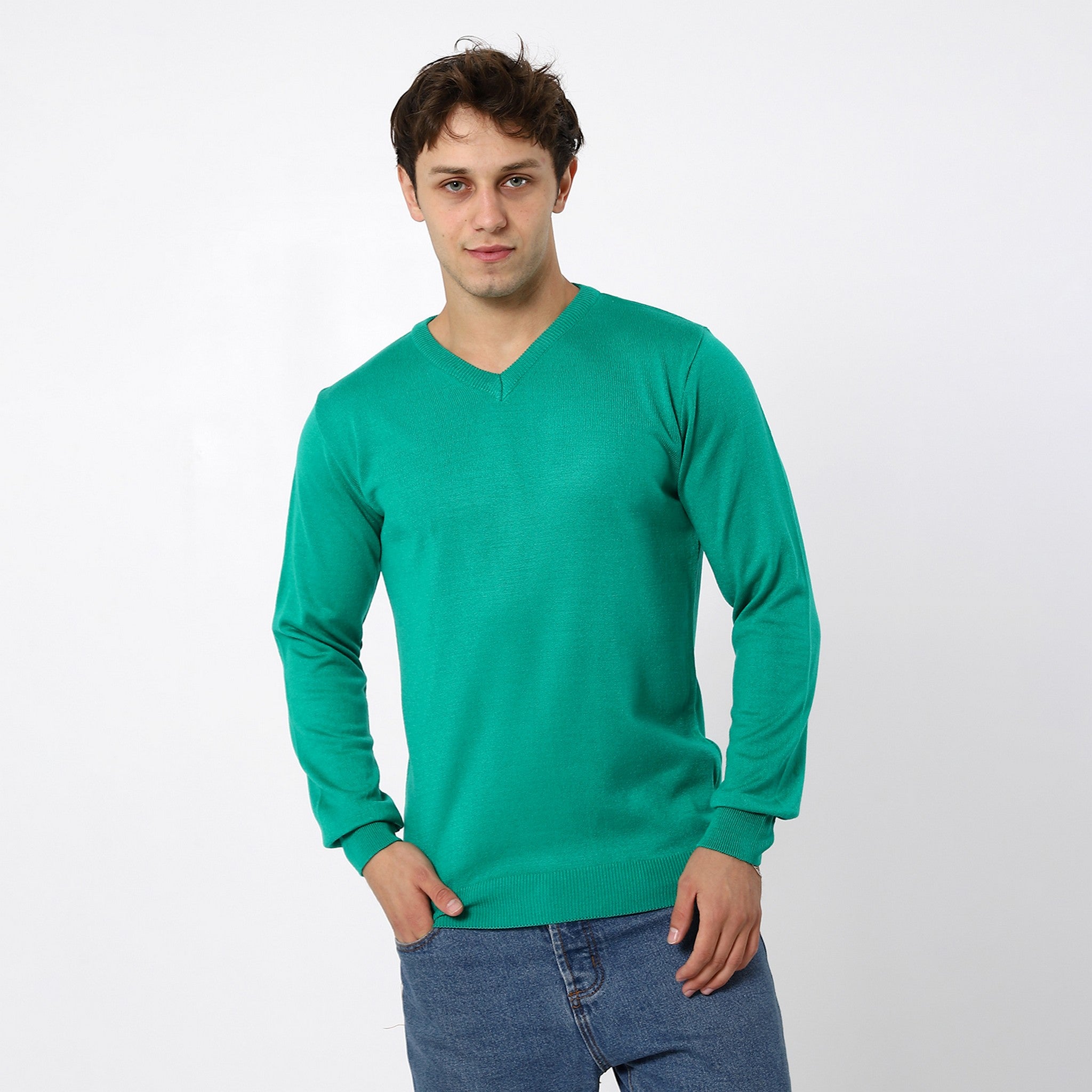 V-Neck Trendy Jade Green Pullover