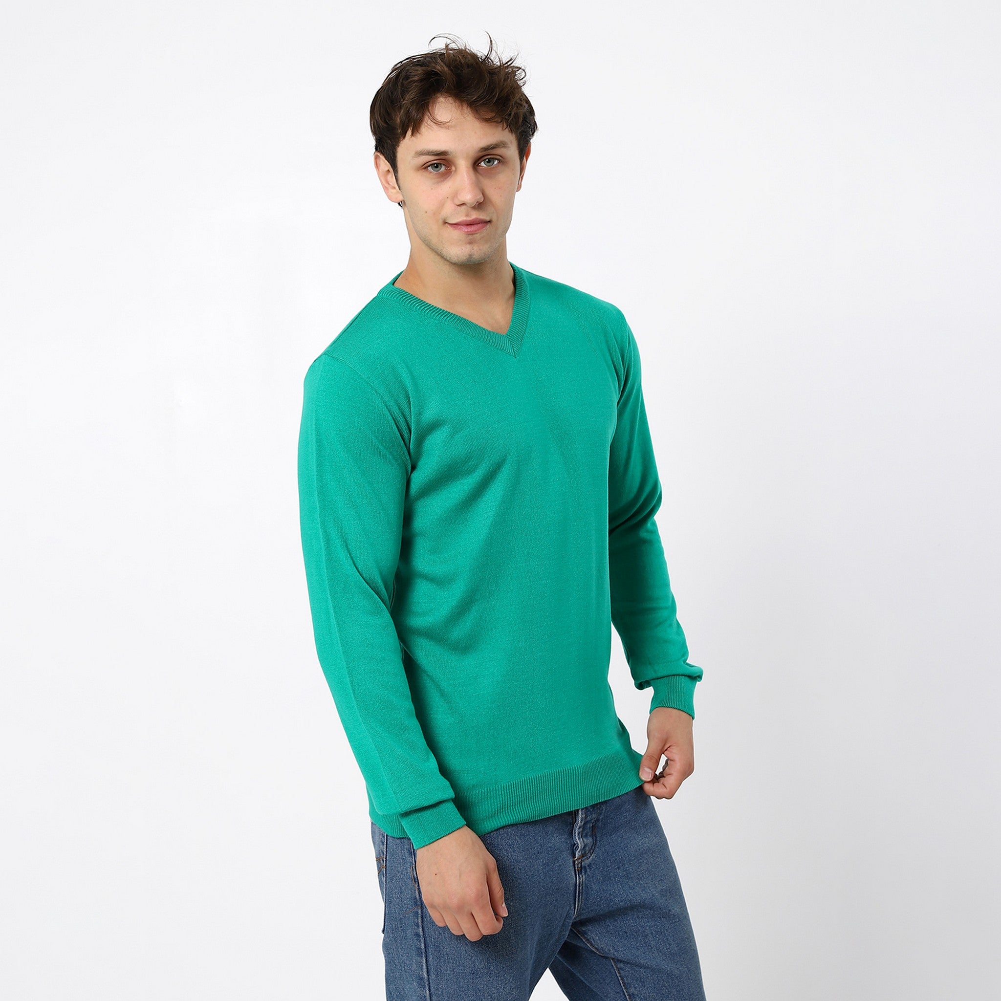 V-Neck Trendy Jade Green Pullover