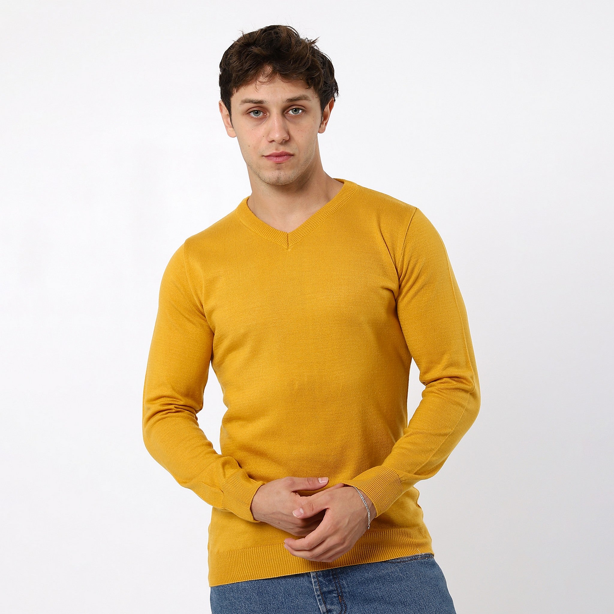 V-Neck Trendy Mustard Pullover