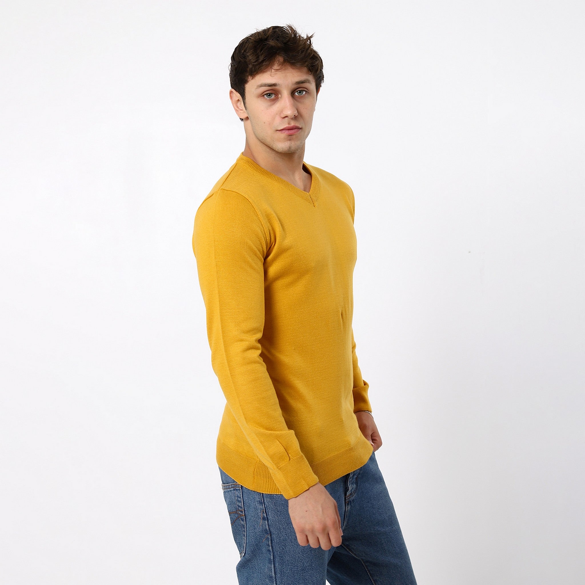 V-Neck Trendy Mustard Pullover