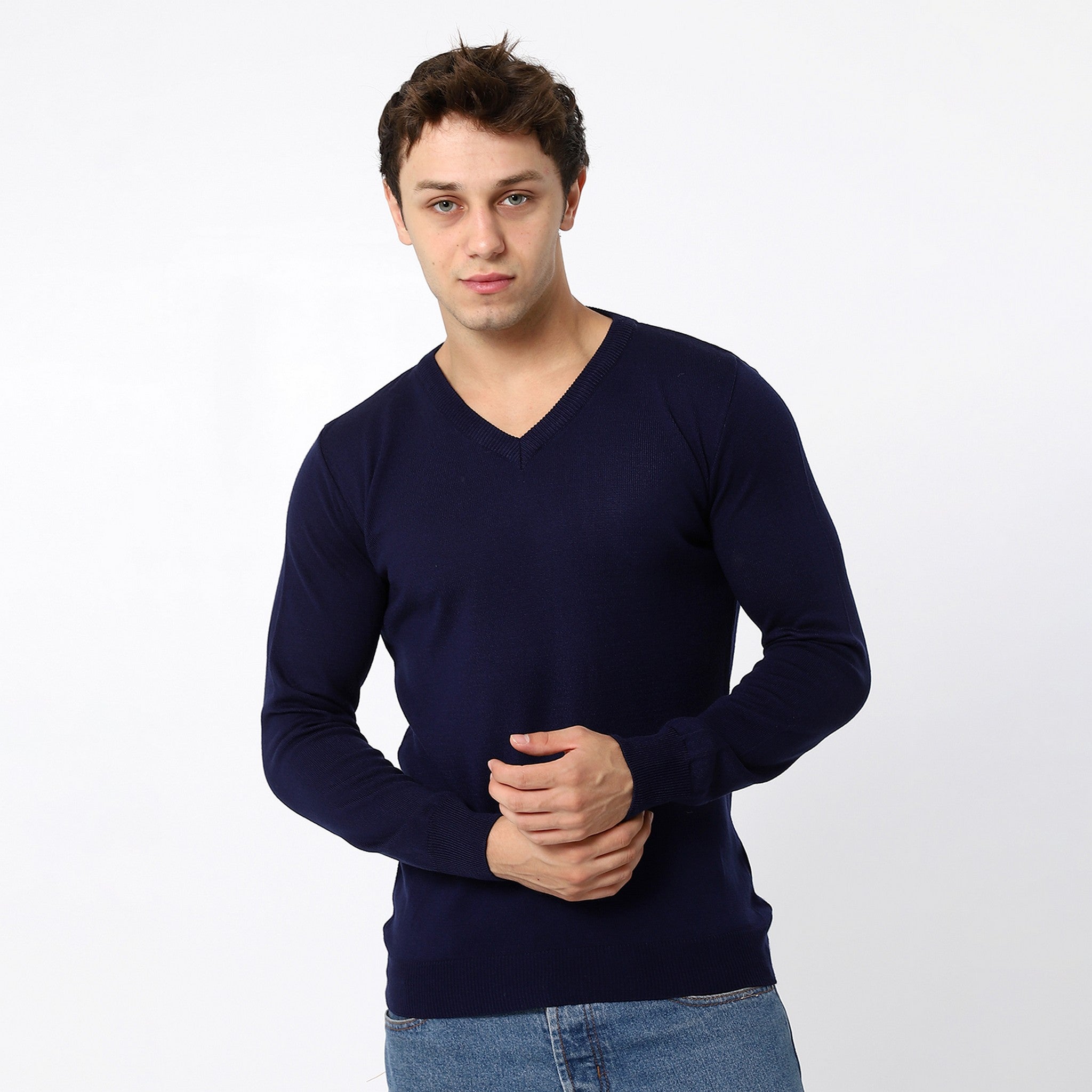 V-Neck Trendy Navy Blue Pullover