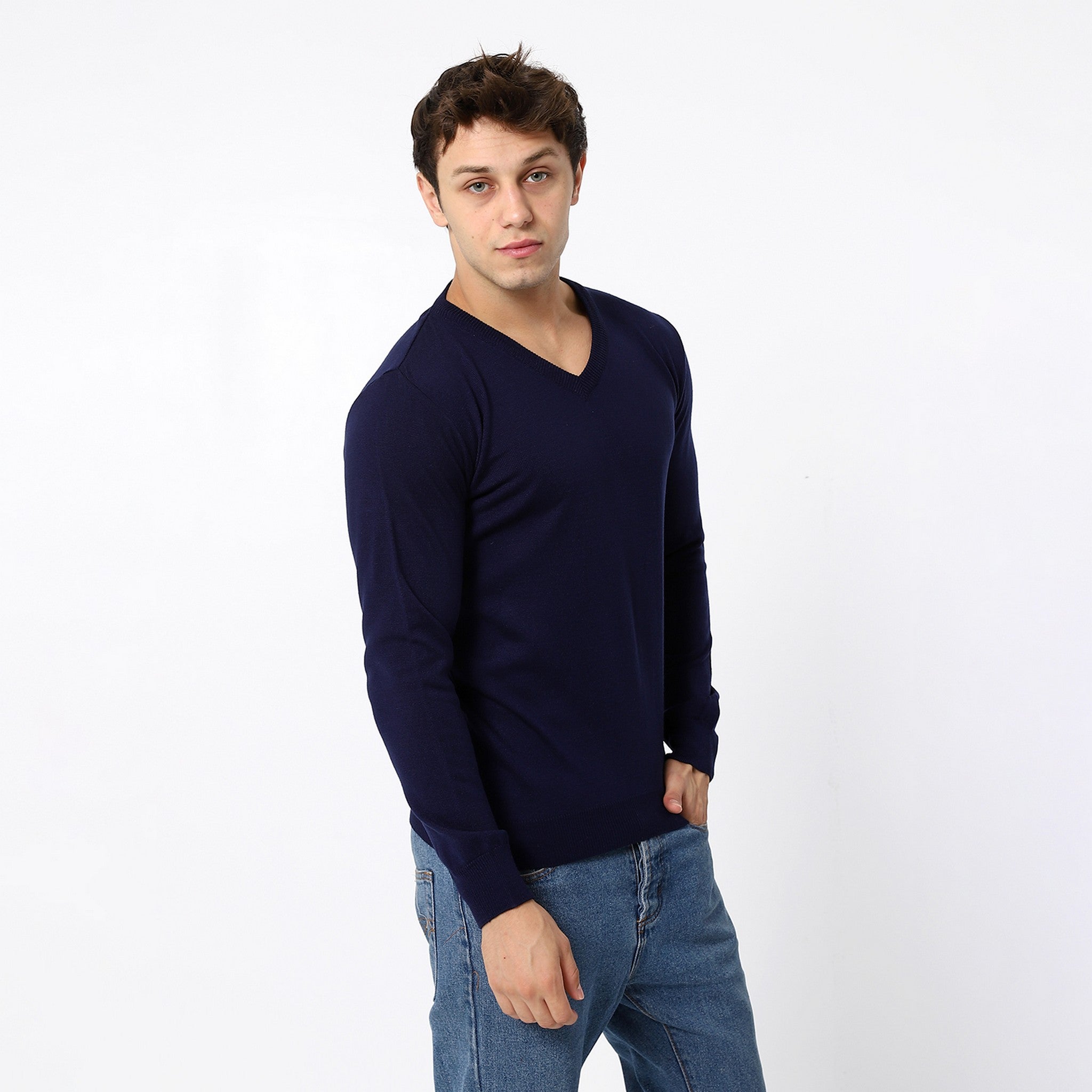 V-Neck Trendy Navy Blue Pullover