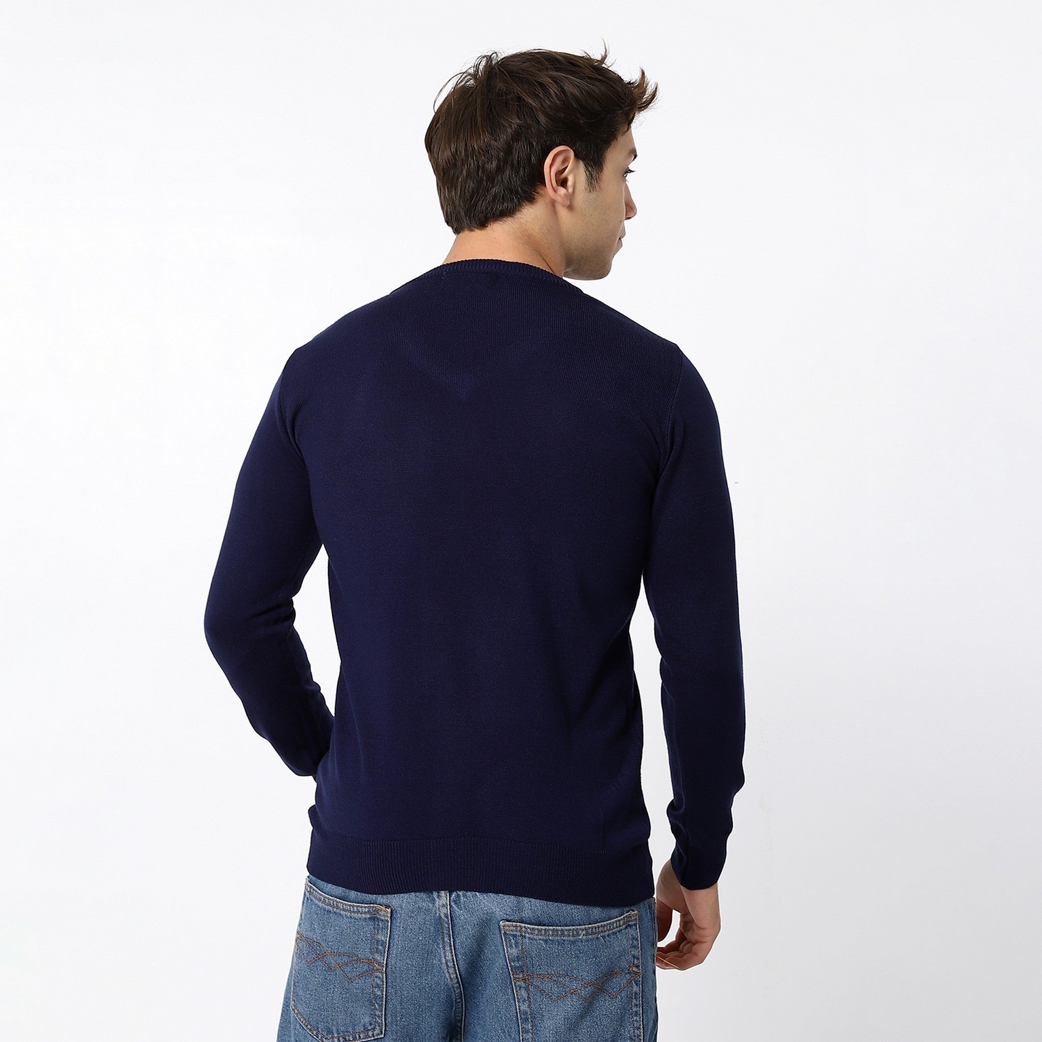 V-Neck Trendy Navy Blue Pullover