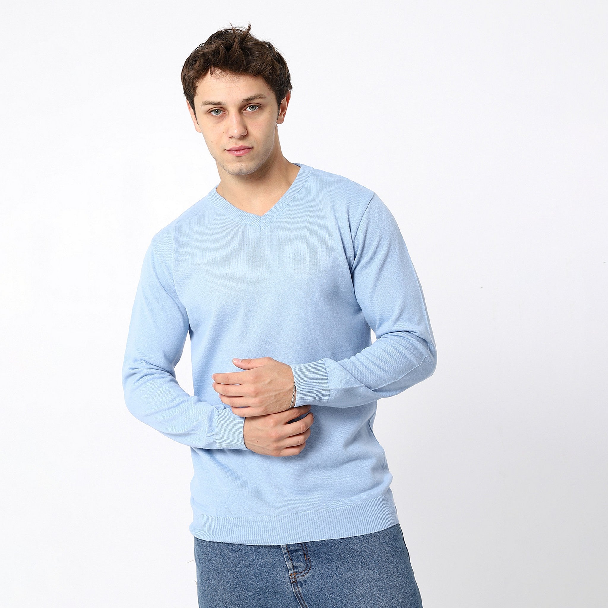 V-Neck Trendy Sky Blue Pullover