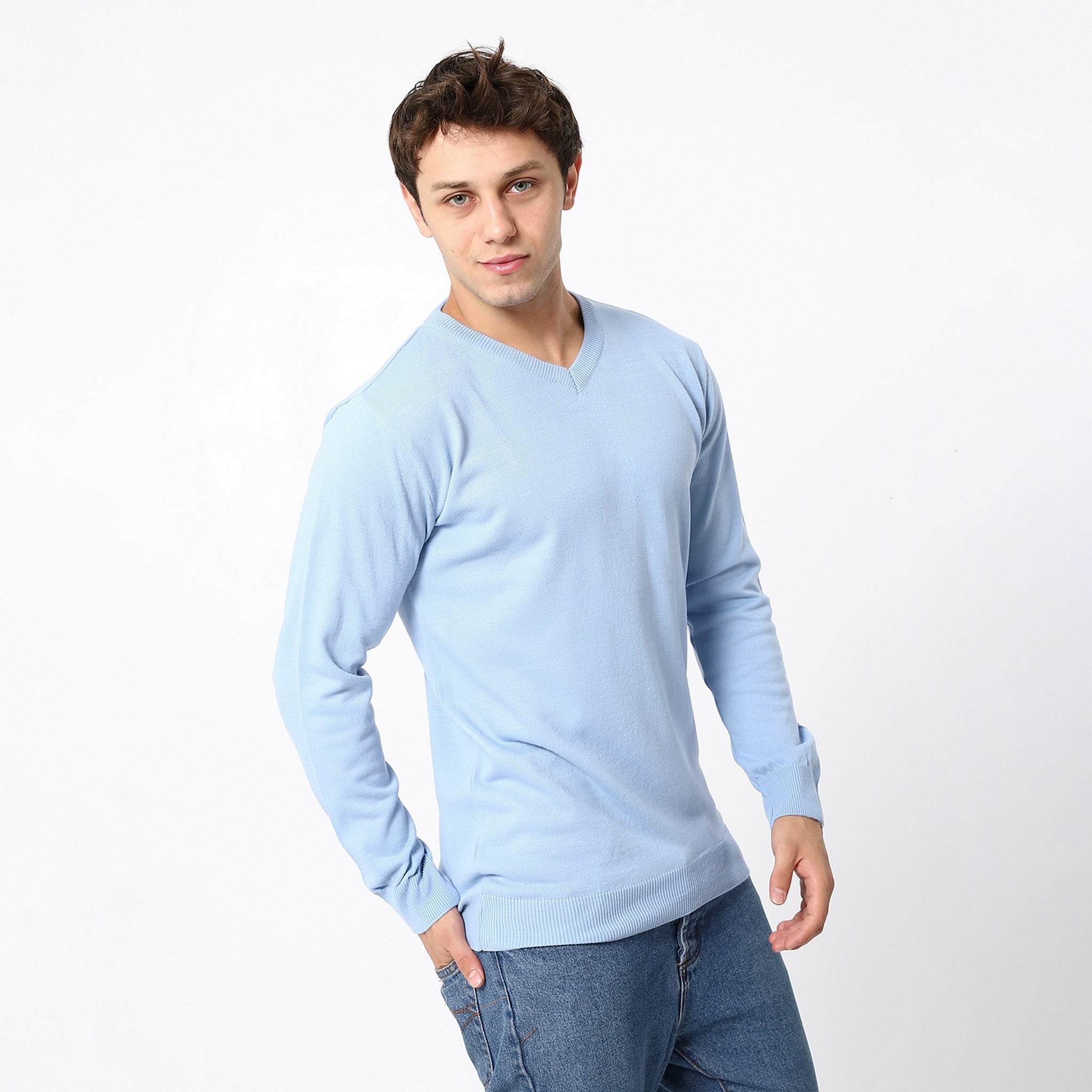 V-Neck Trendy Sky Blue Pullover