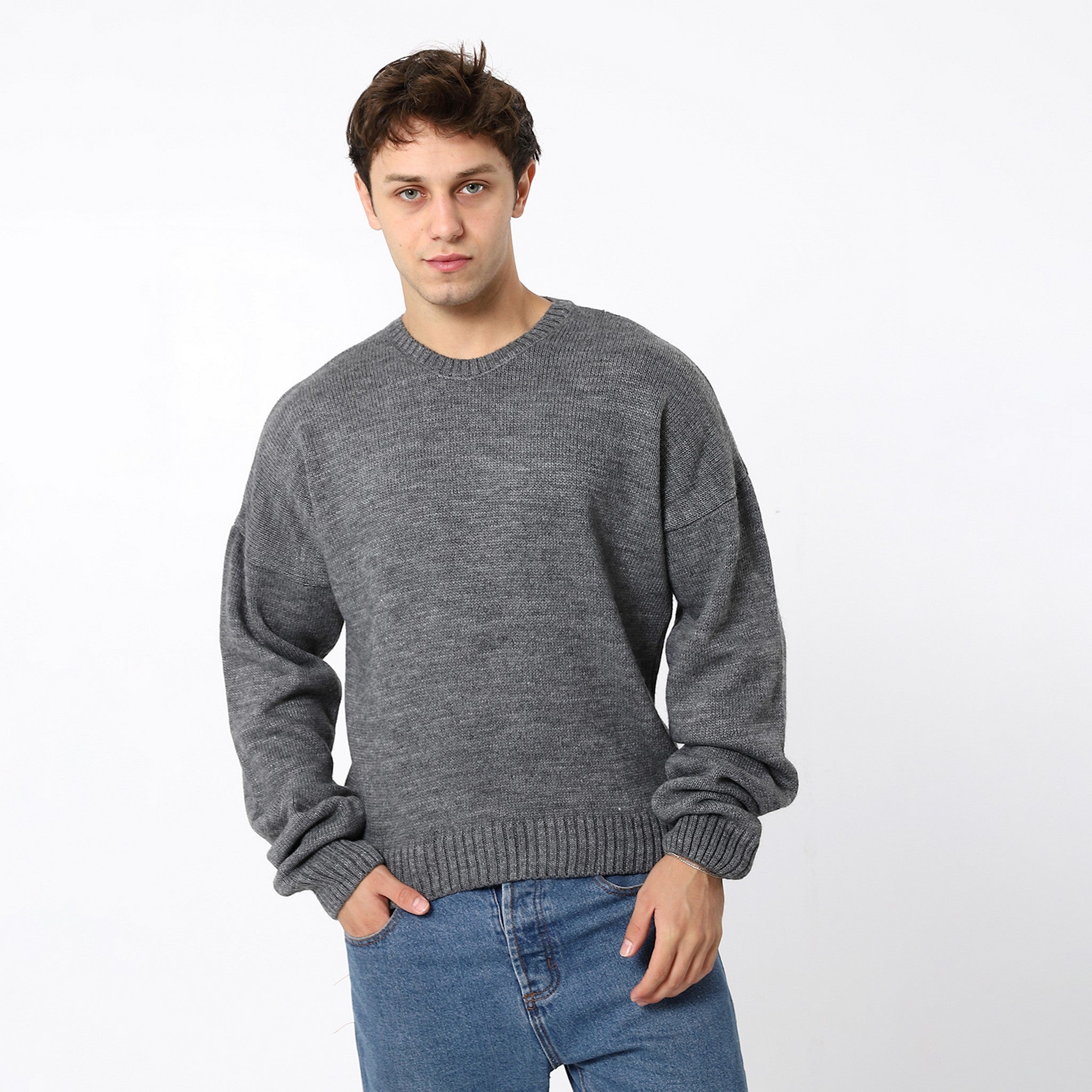 Heather Coin Grey Round Neck Pullover