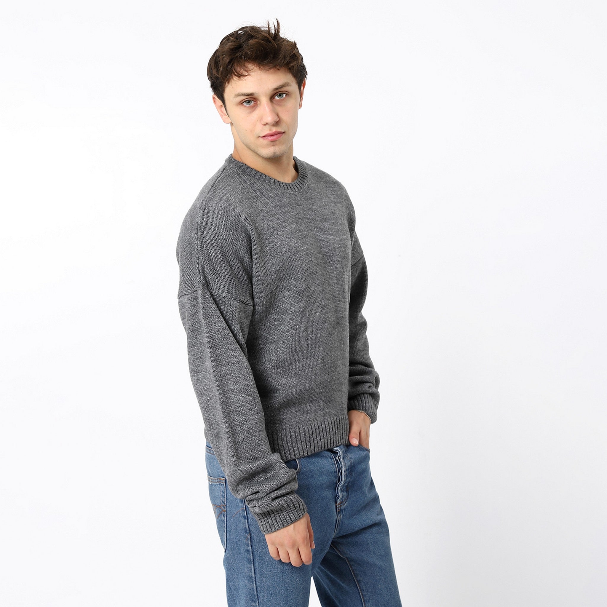 Heather Coin Grey Round Neck Pullover