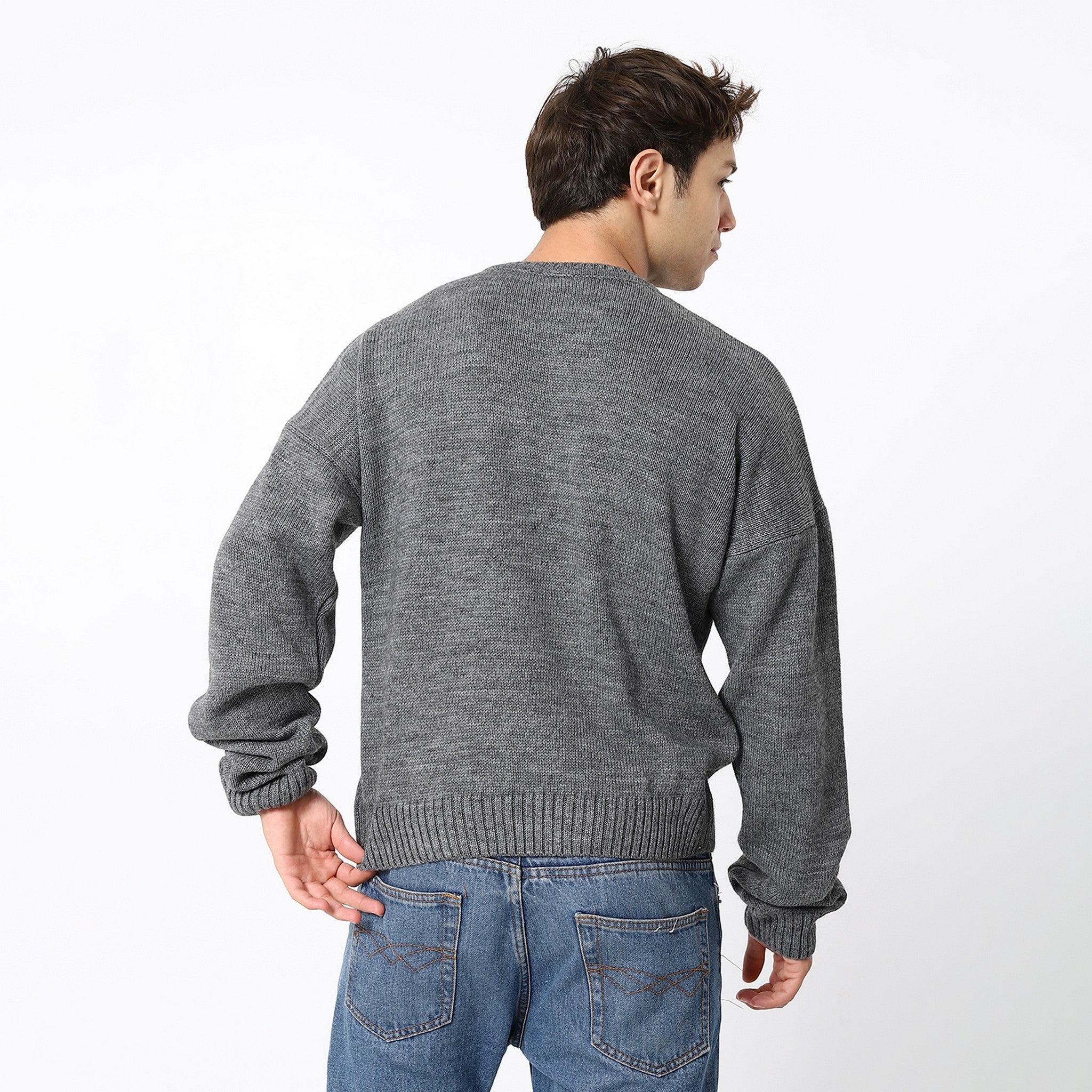 Heather Coin Grey Round Neck Pullover