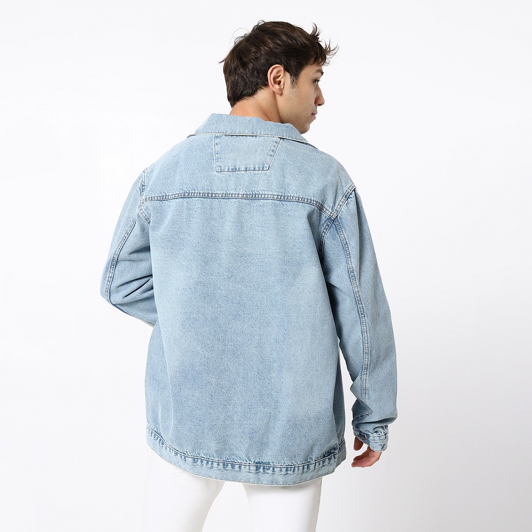 Self Light Blue Patterned Denim Jacket