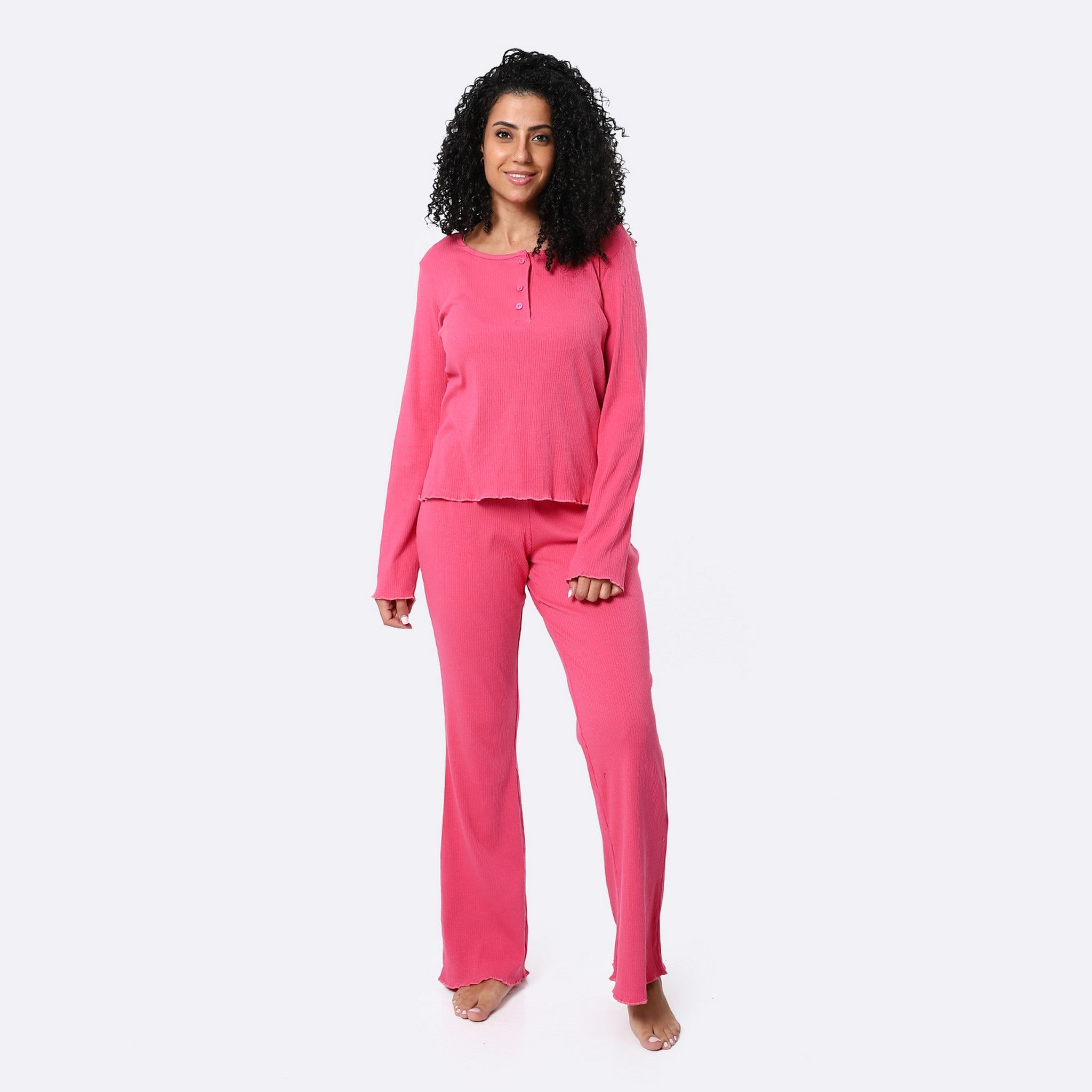 Ribbed Hot Pink Seasonal Pajama Set