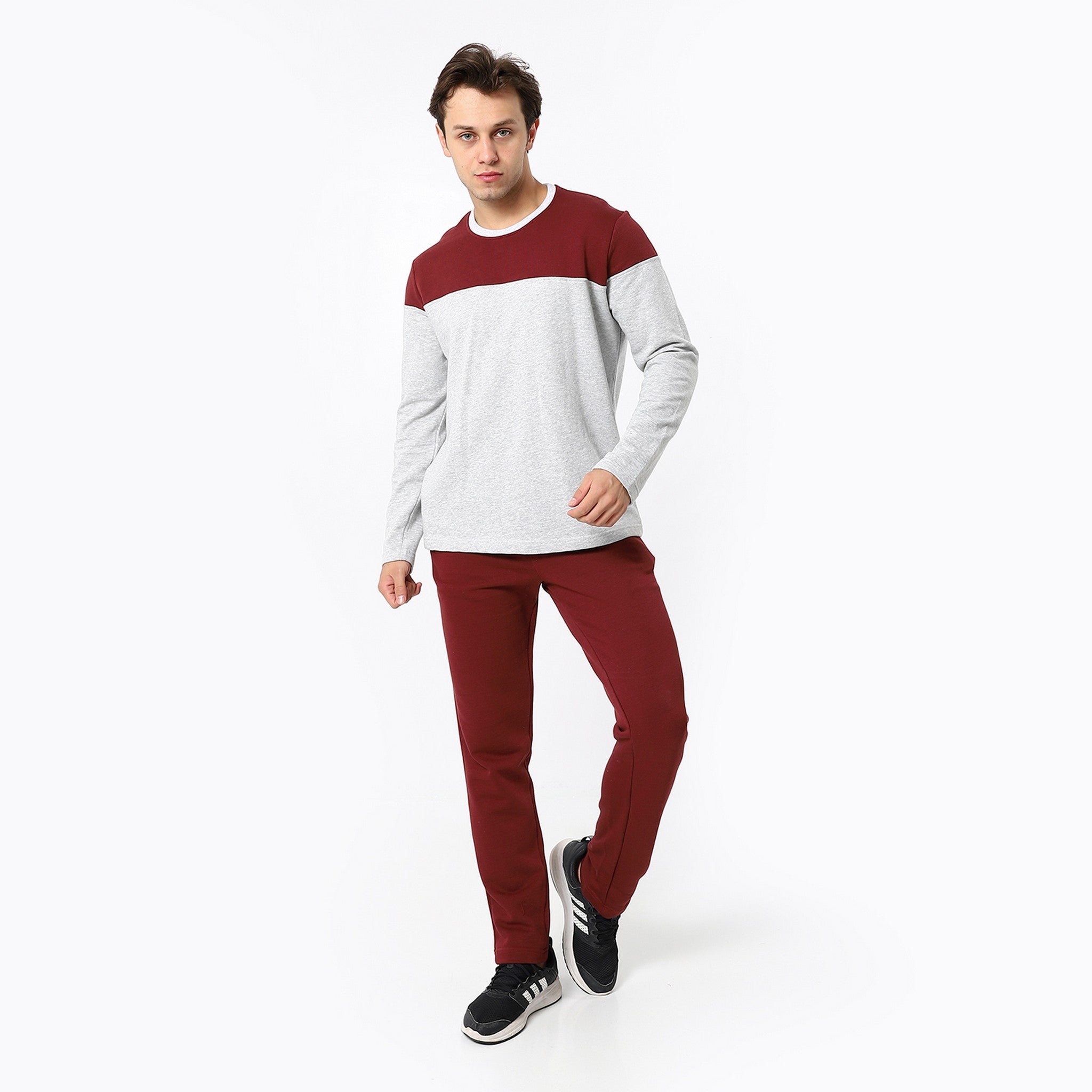 Bi-Tone Cloud Grey & Maroon Plain Tracksuit Set