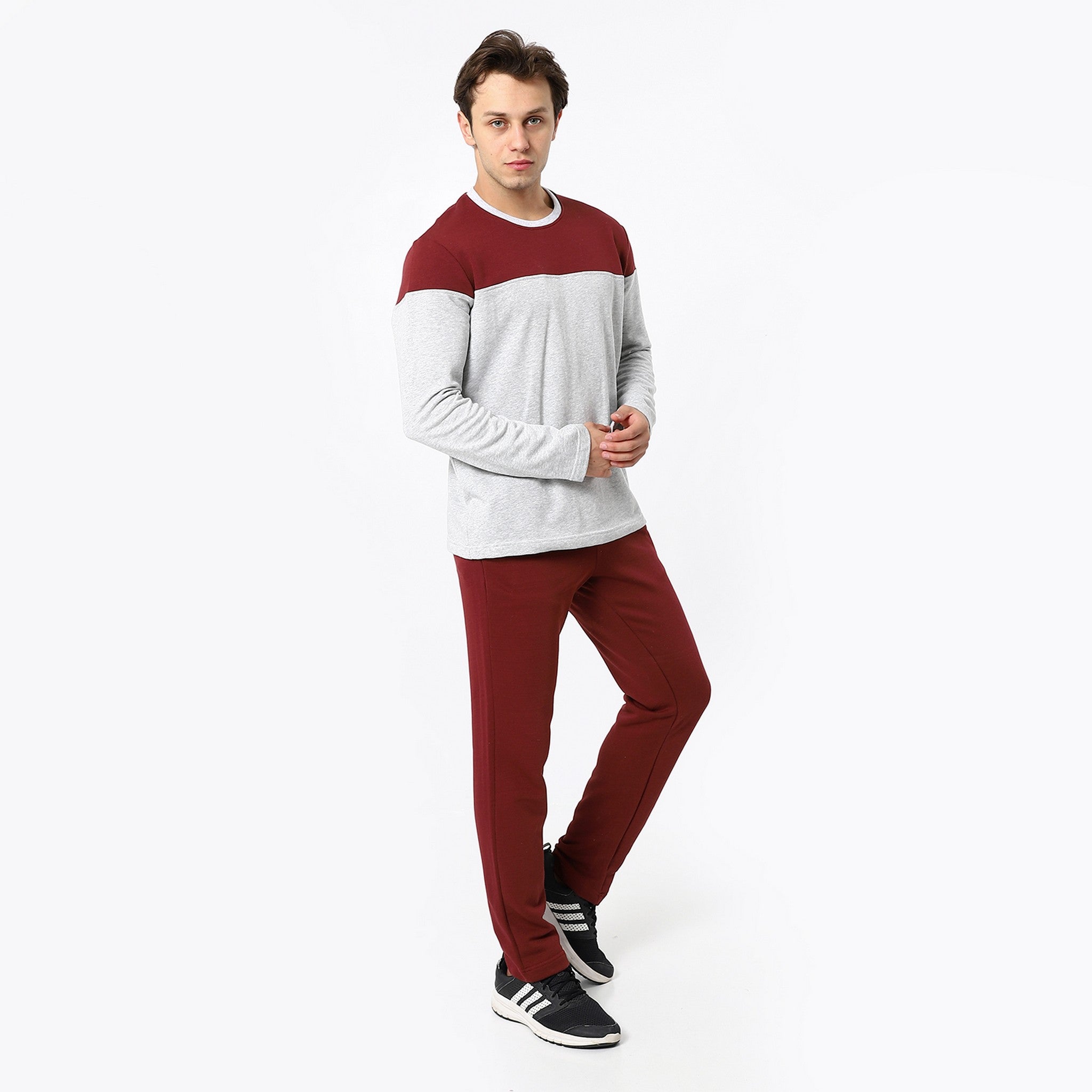 Bi-Tone Cloud Grey & Maroon Plain Tracksuit Set