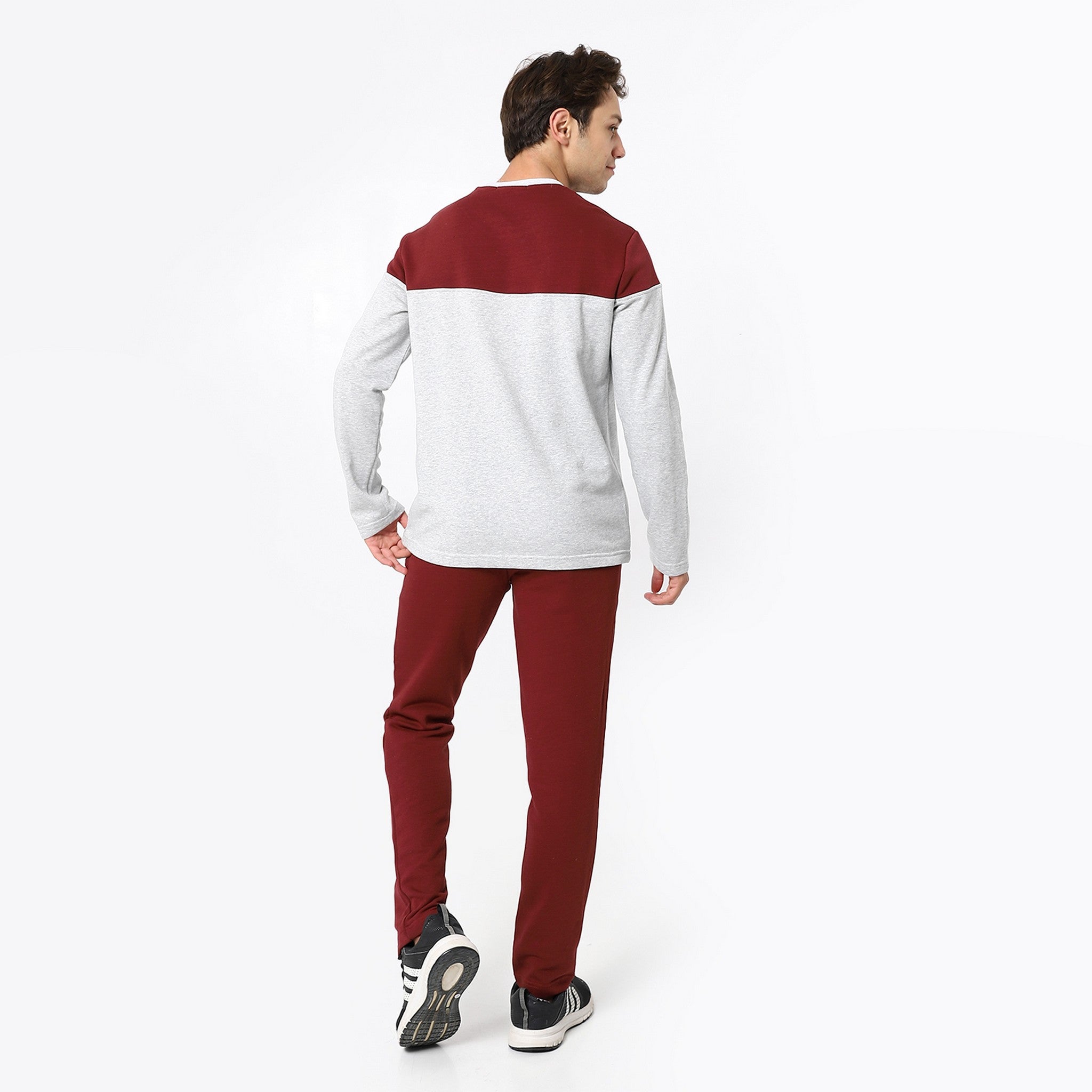 Bi-Tone Cloud Grey & Maroon Plain Tracksuit Set