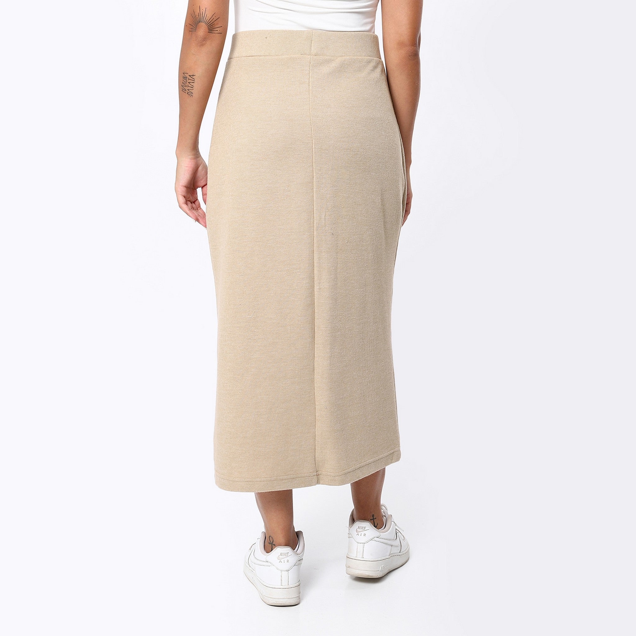 Mid-Long Buff Beige Pencil Heather Skirt