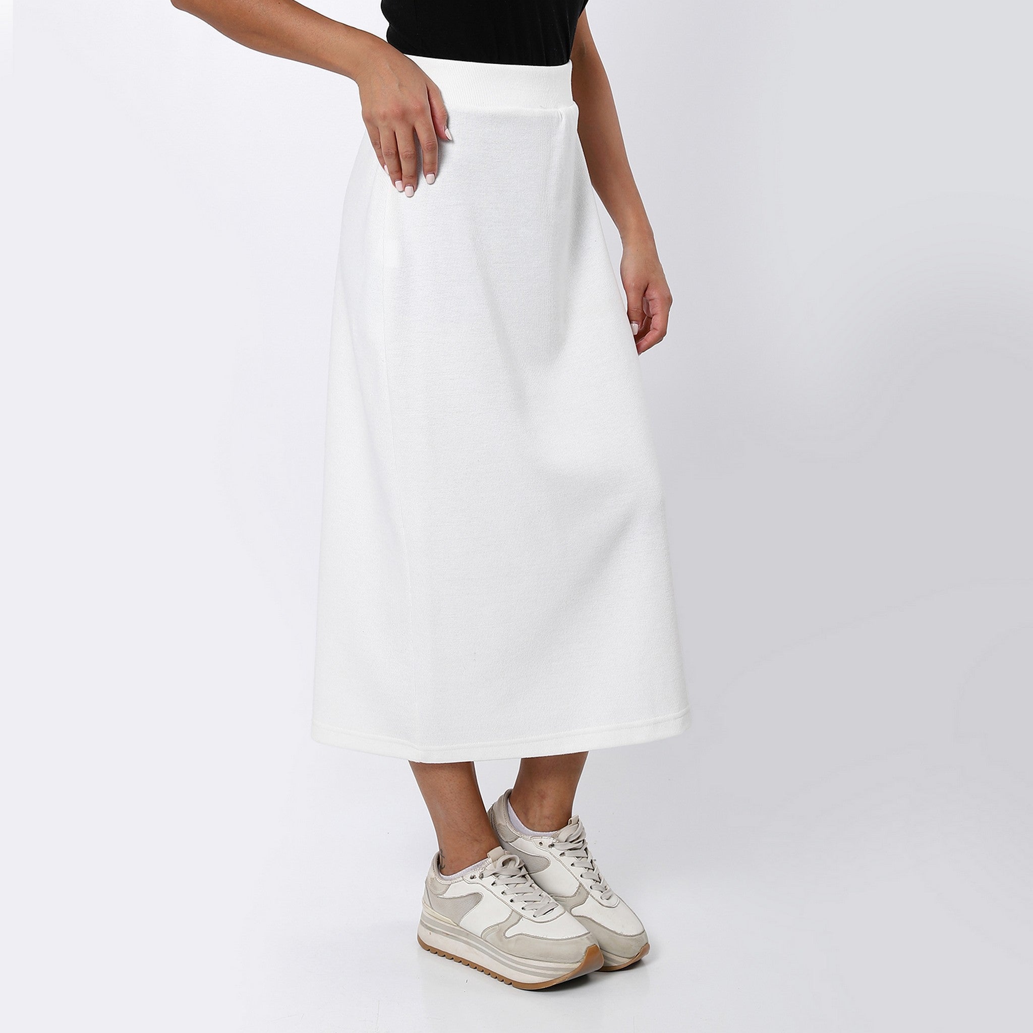 Mid-Long White Pencil Plain Skirt