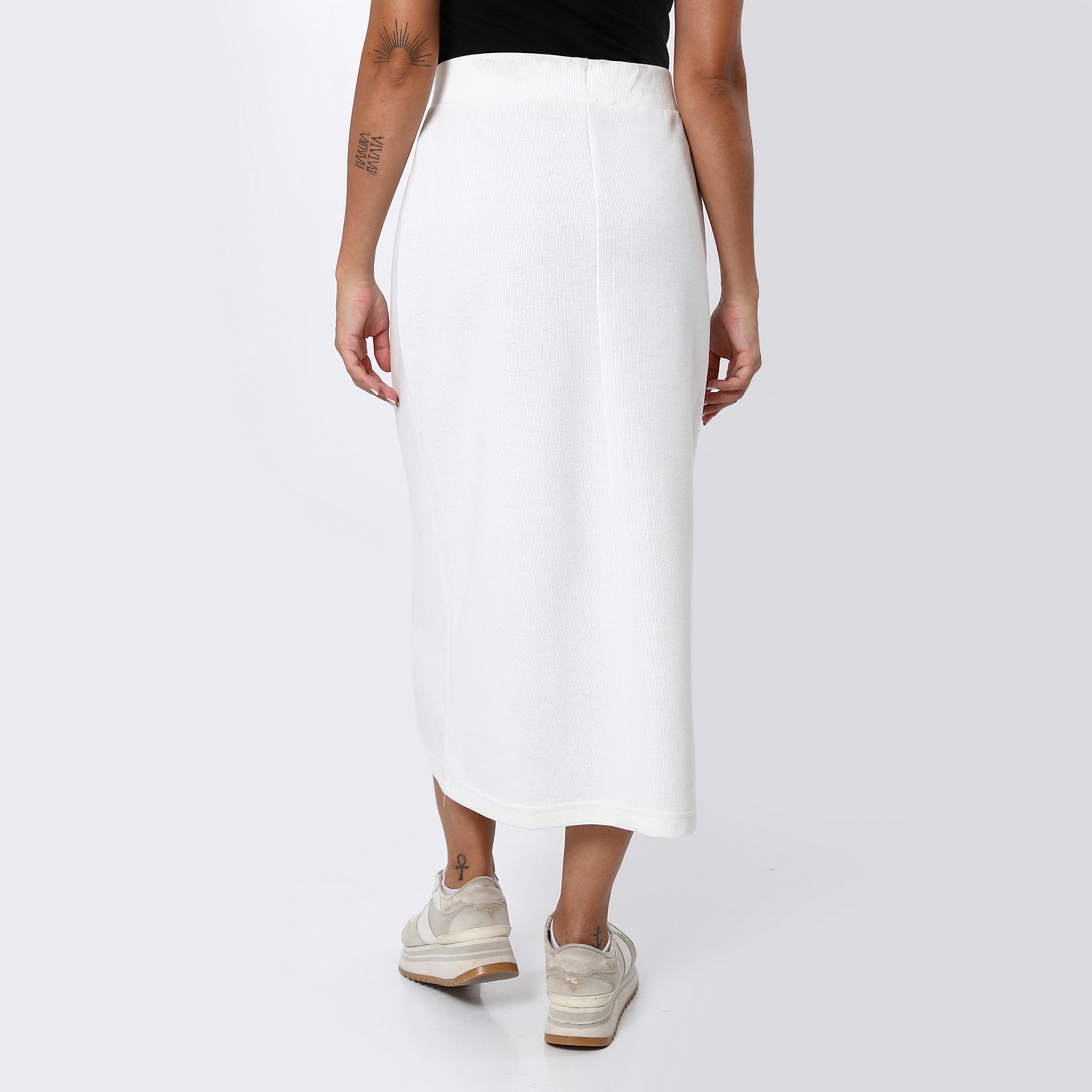 Mid-Long White Pencil Plain Skirt