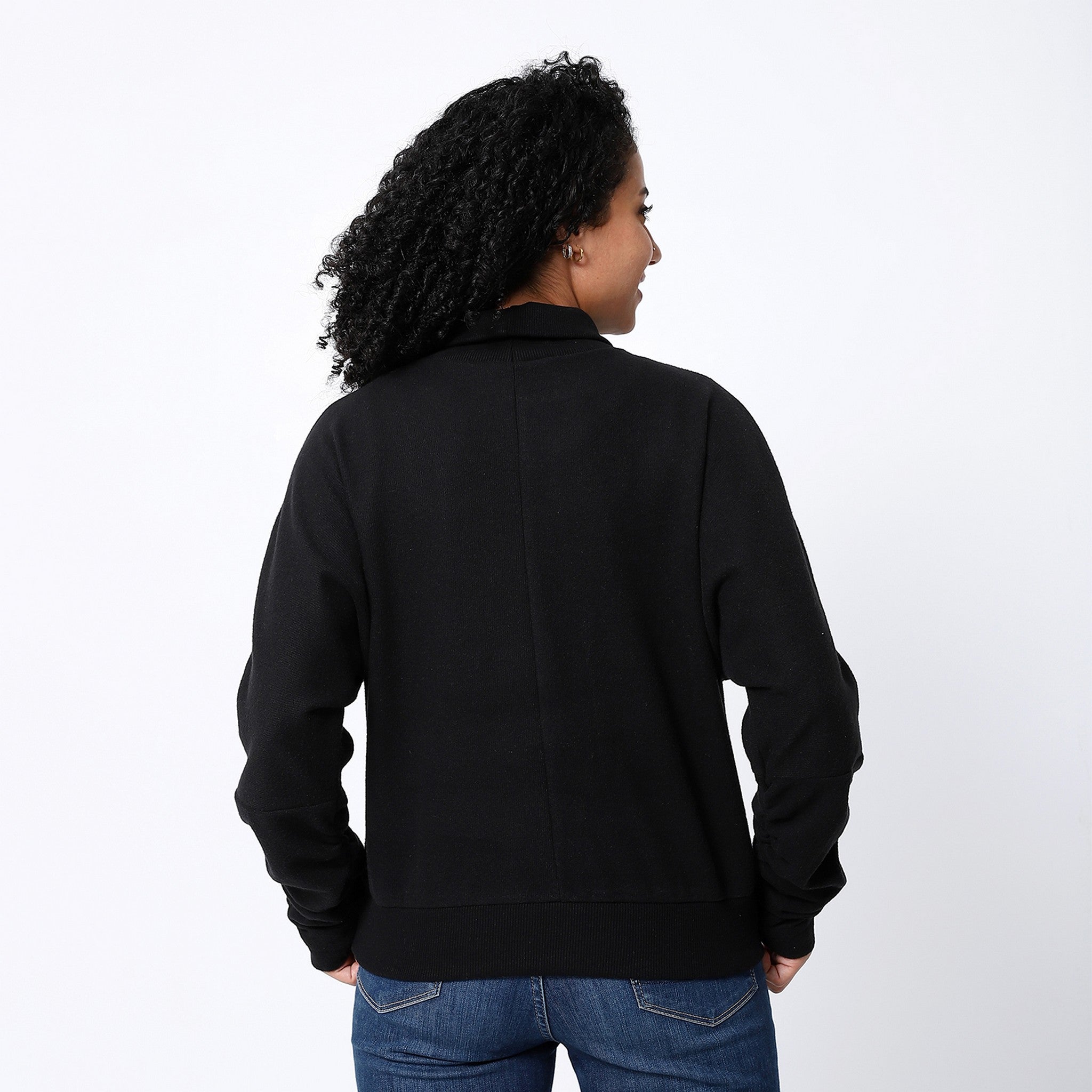 Turtle Neck Black Long Sweatshirt