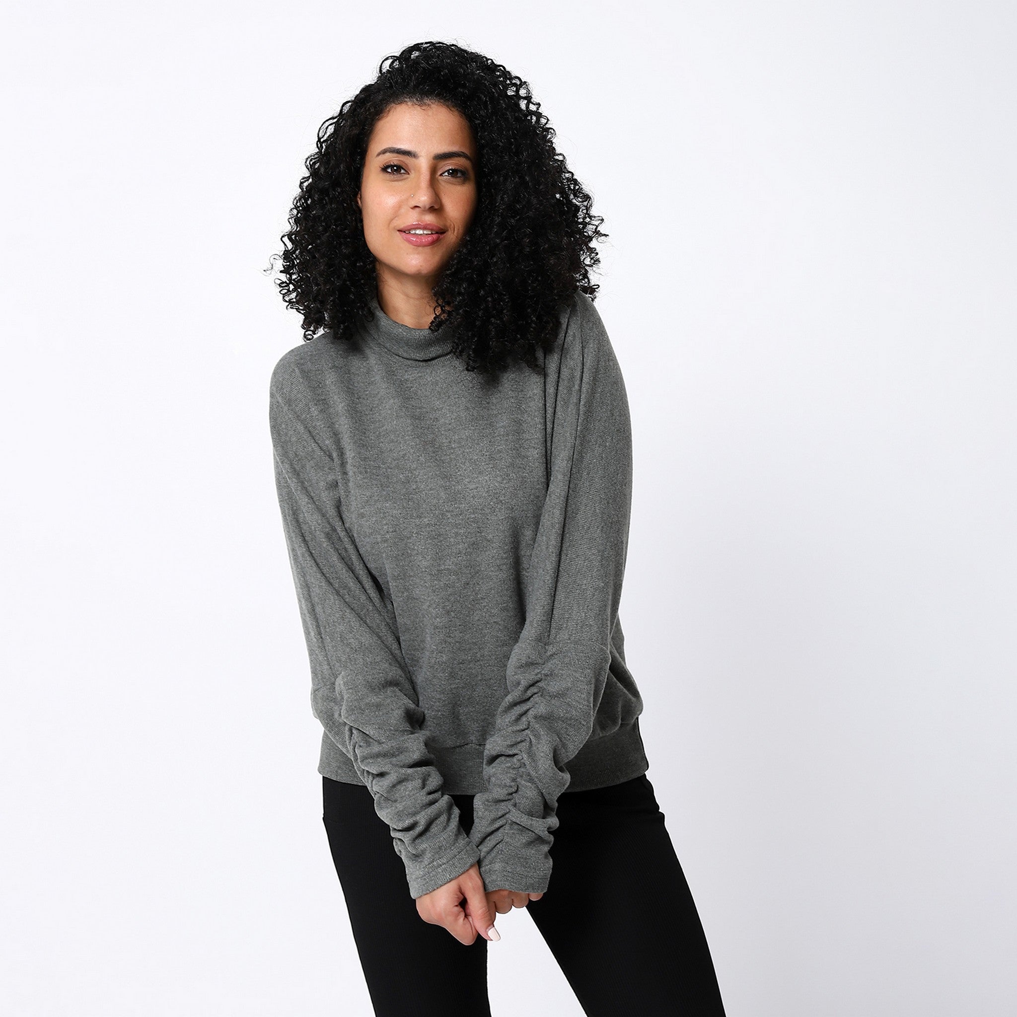 Turtle Neck Greyish Olive Long Sweatshirt