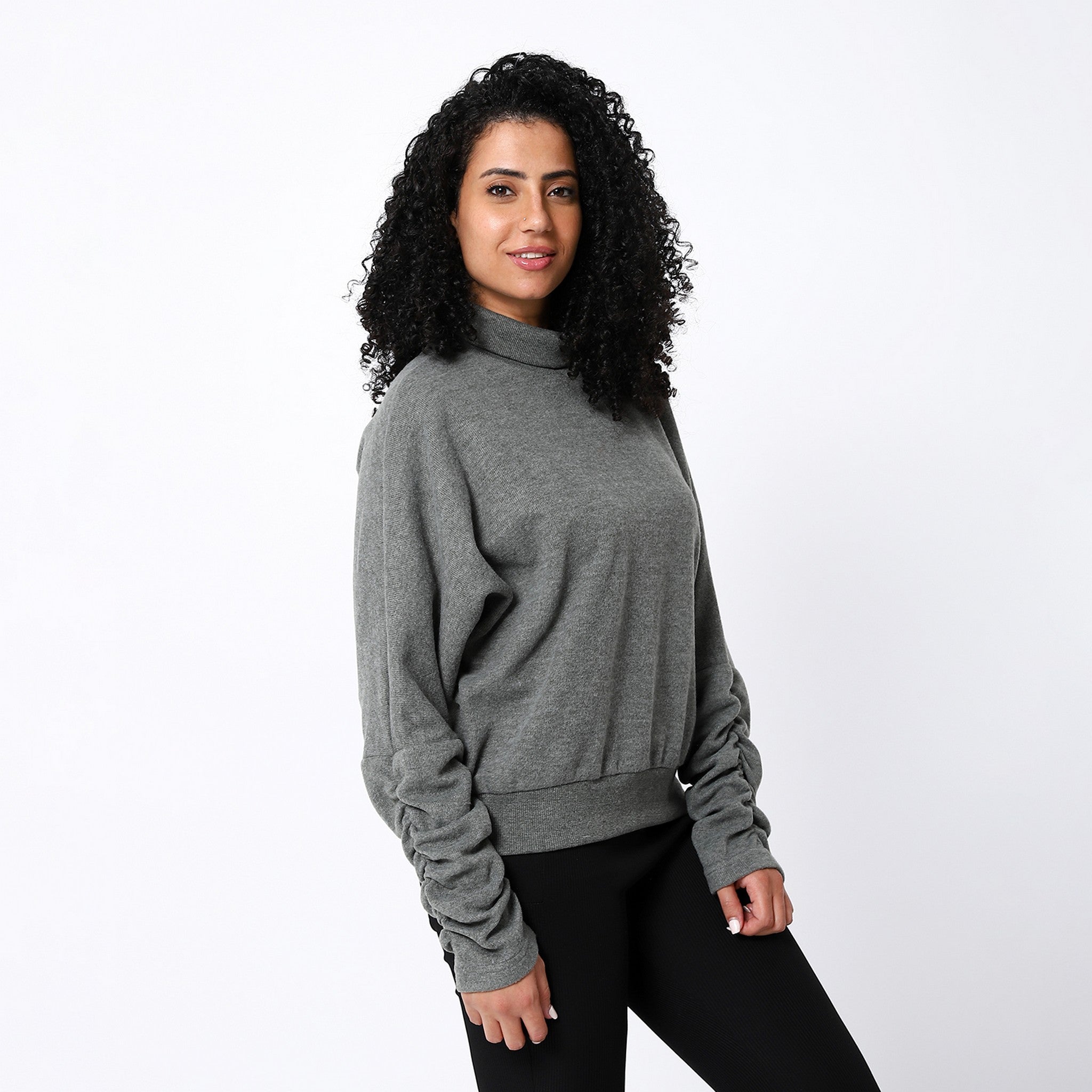 Turtle Neck Greyish Olive Long Sweatshirt