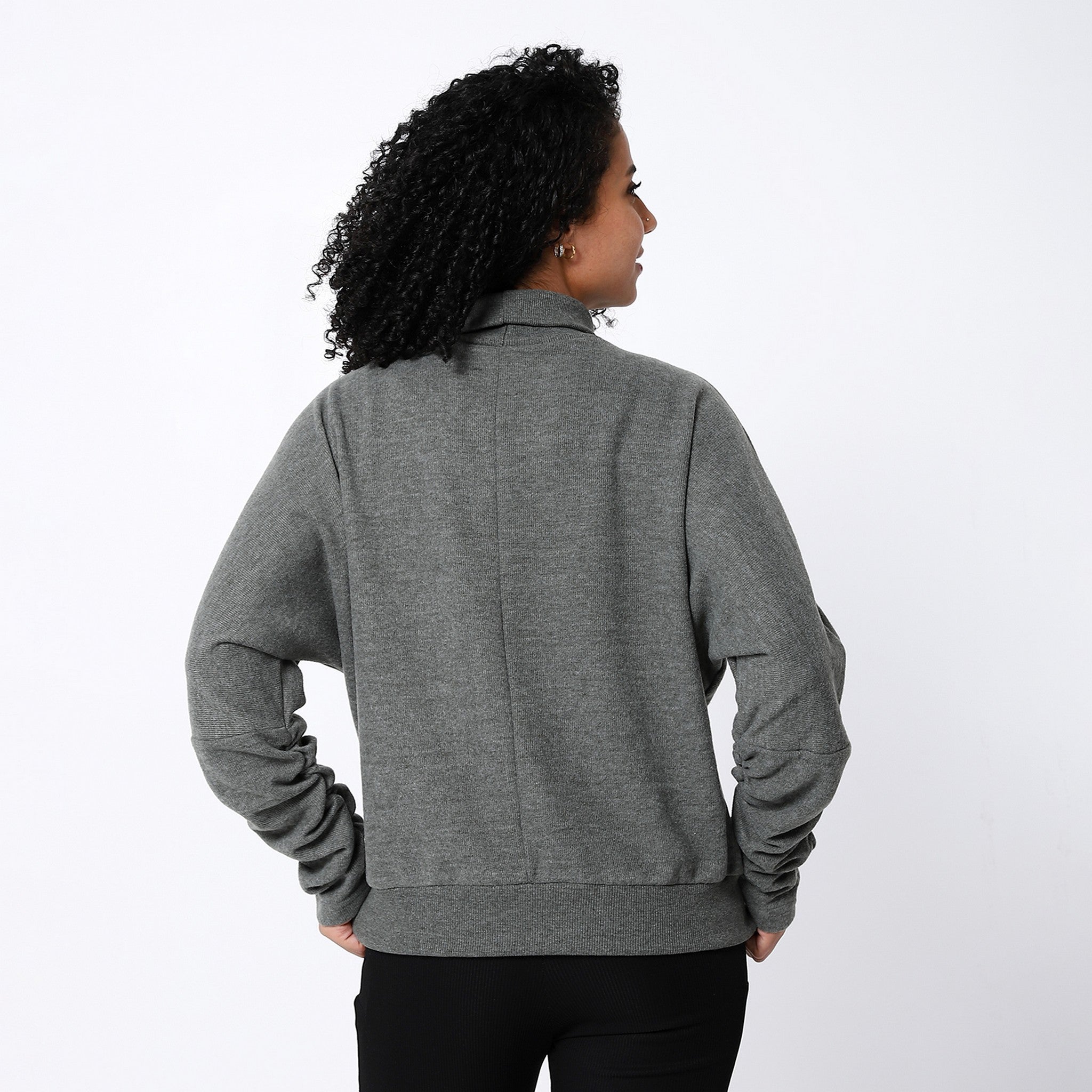 Turtle Neck Greyish Olive Long Sweatshirt