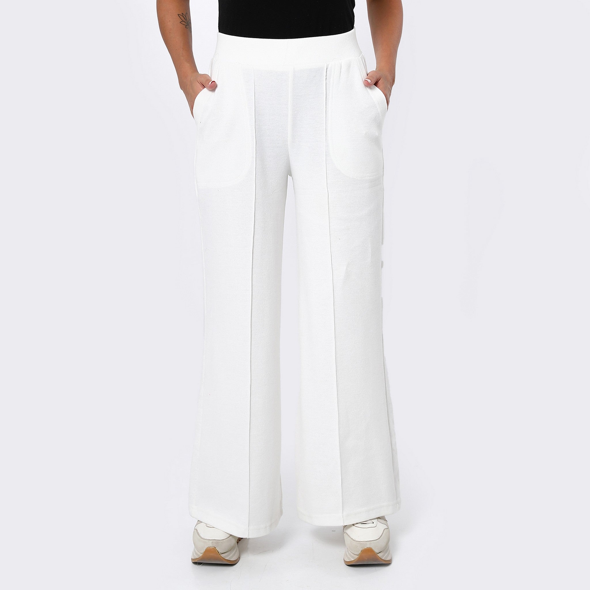 Plain Wide Leg White Pants