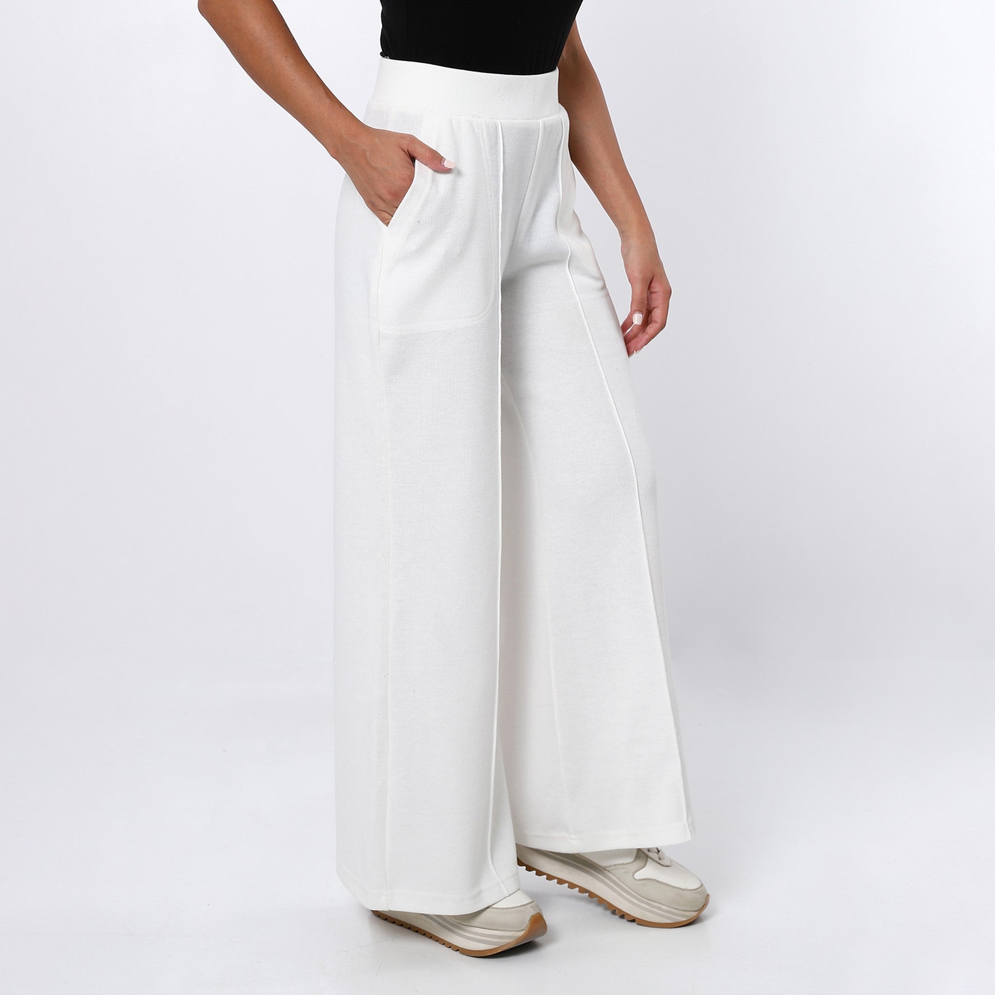 Plain Wide Leg White Pants