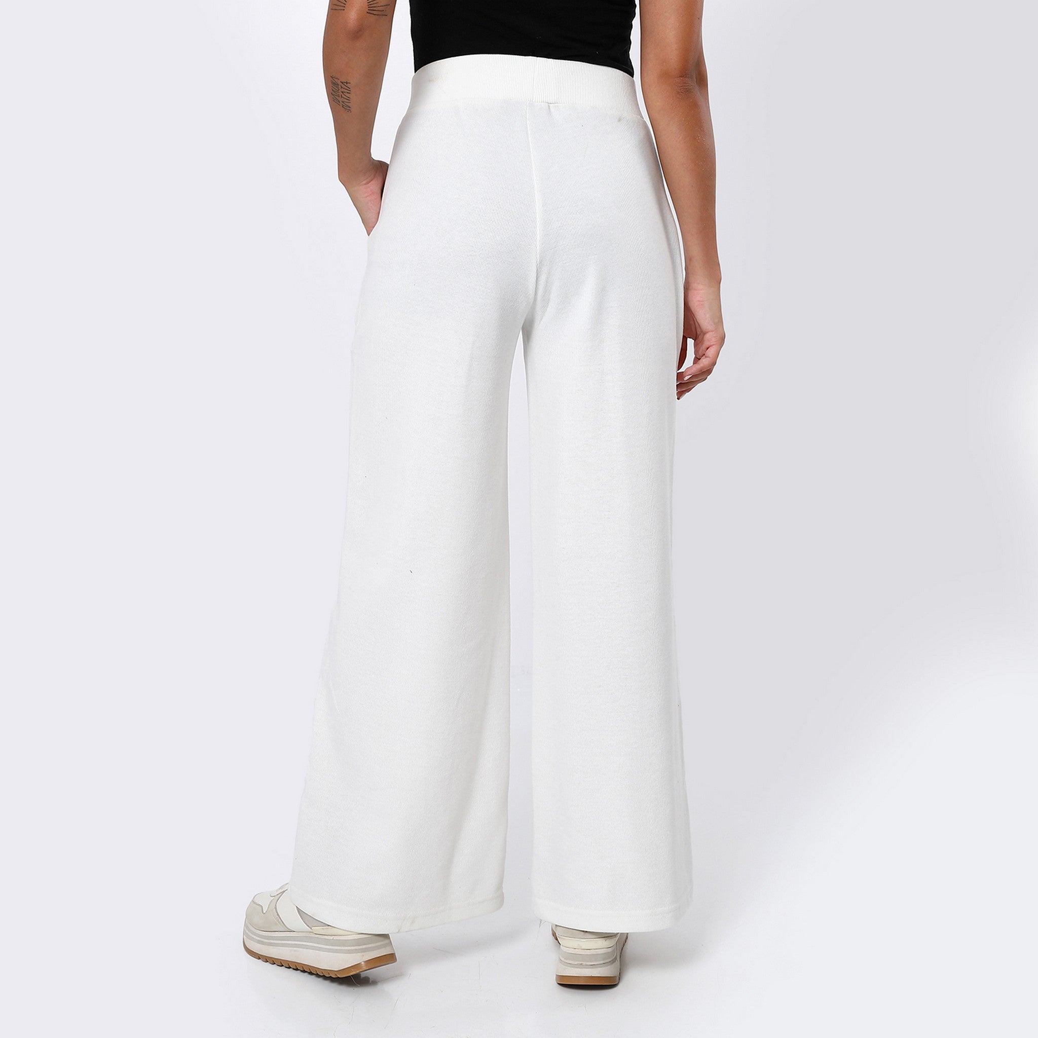 Plain Wide Leg White Pants