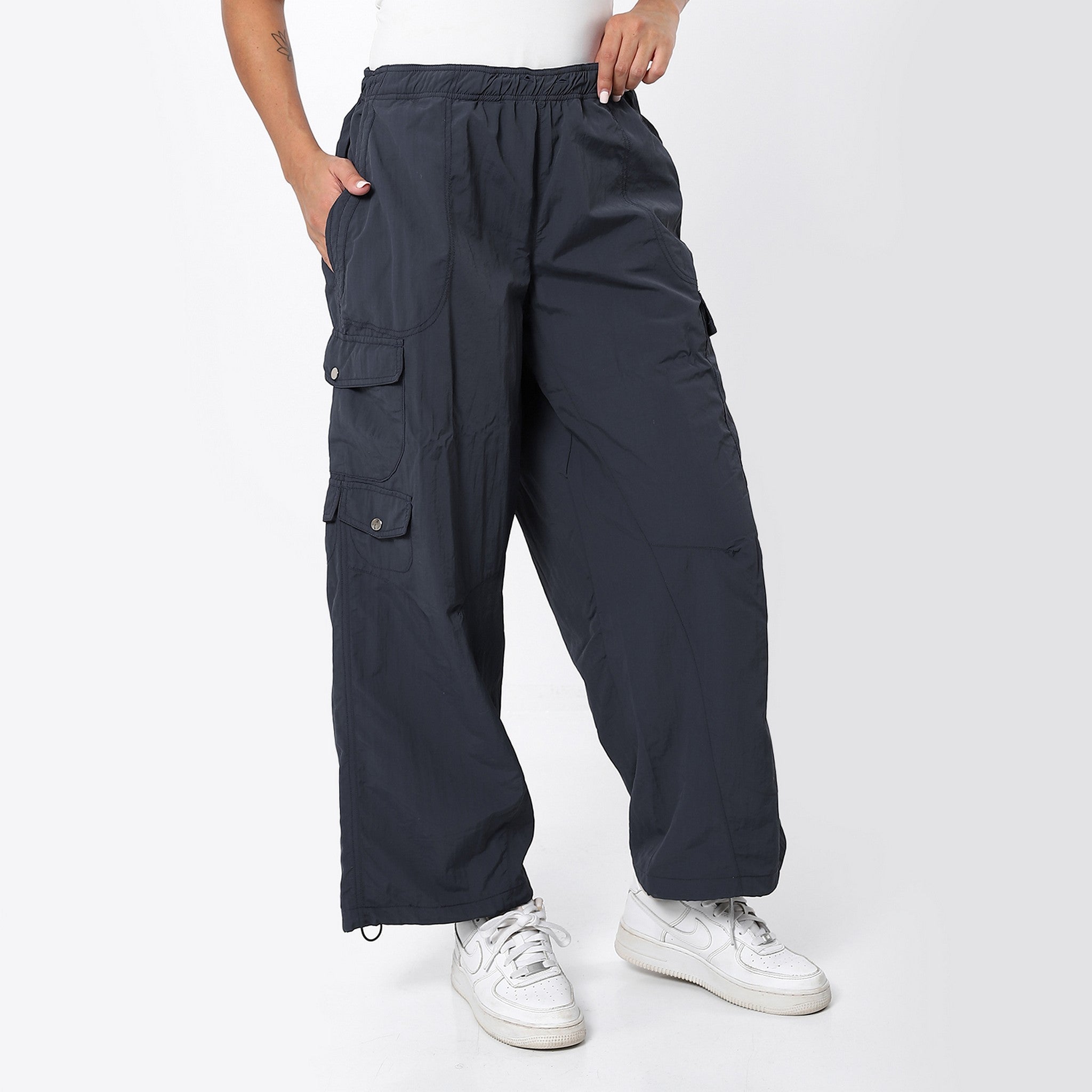 Wide Leg Navy Blue Trendy Cargo Pants