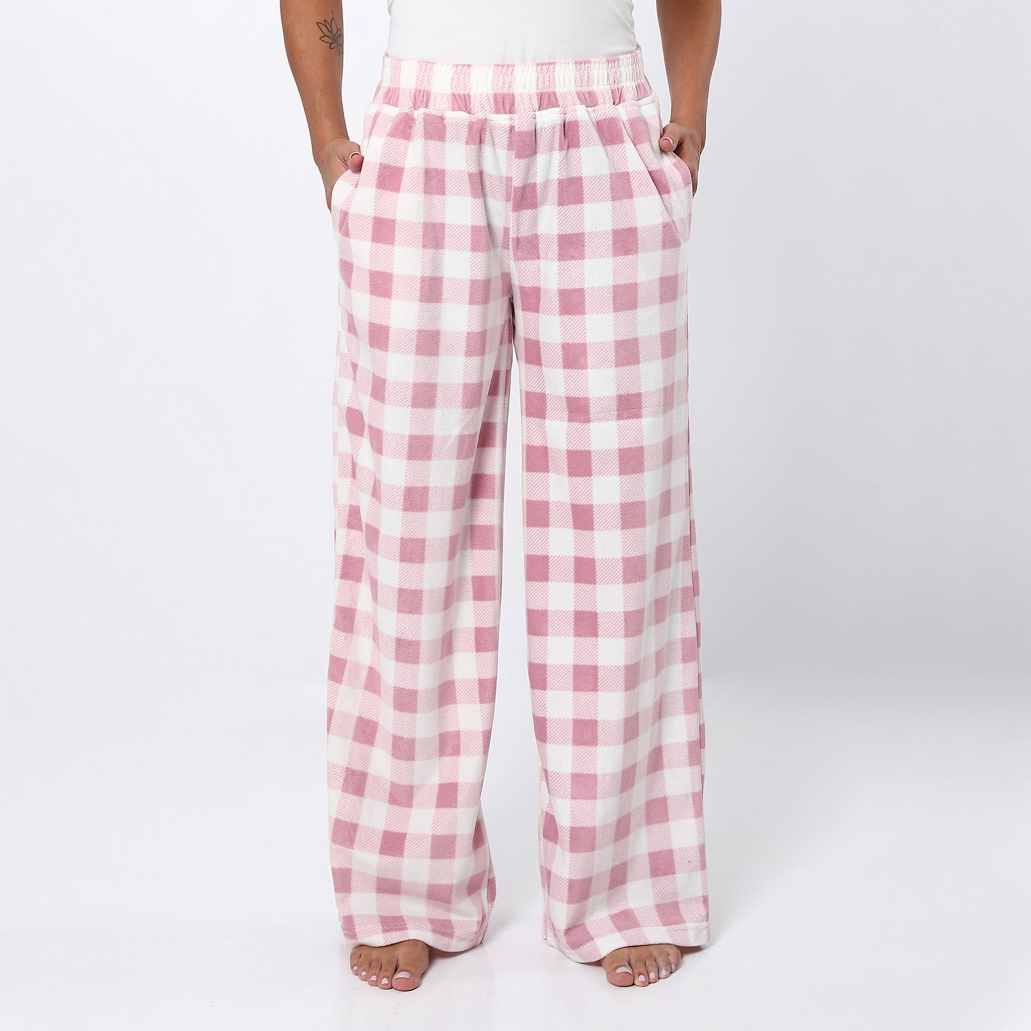 White & Blush Pink Gingham Comfy Pants