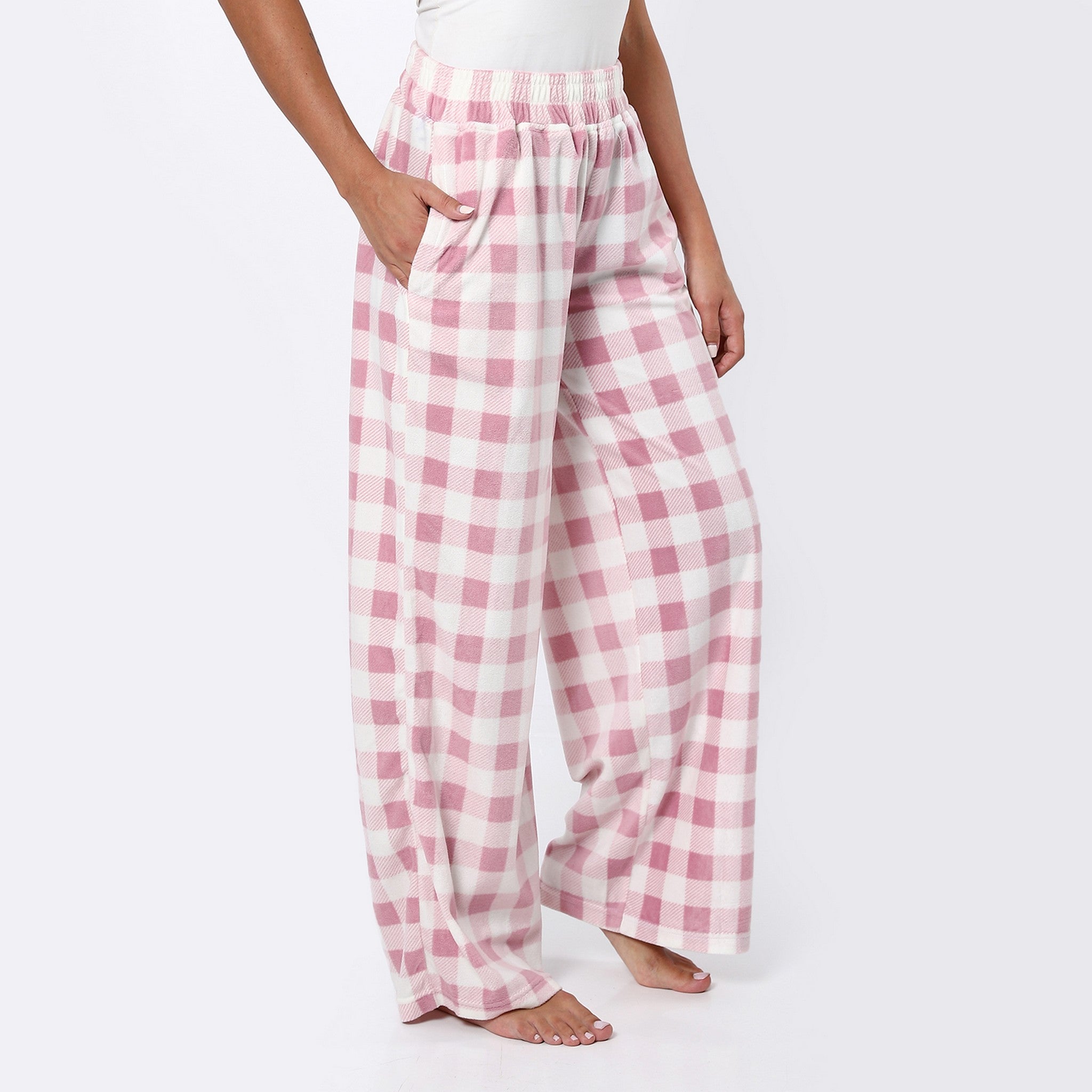 White & Blush Pink Gingham Comfy Pants