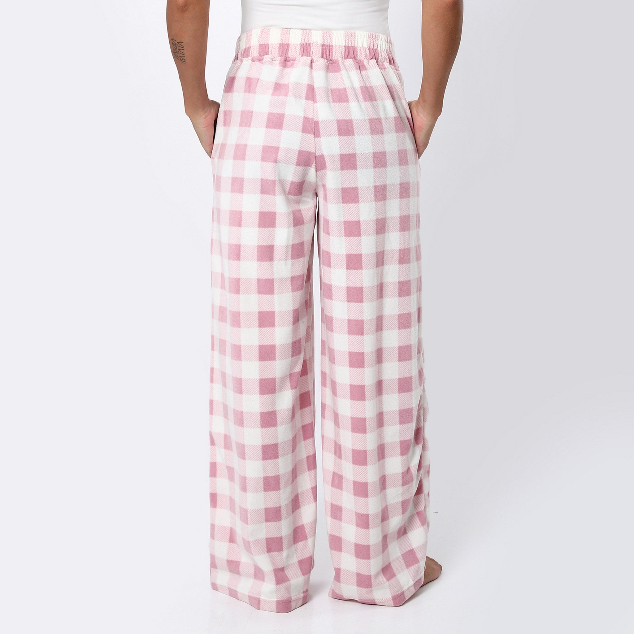 White & Blush Pink Gingham Comfy Pants