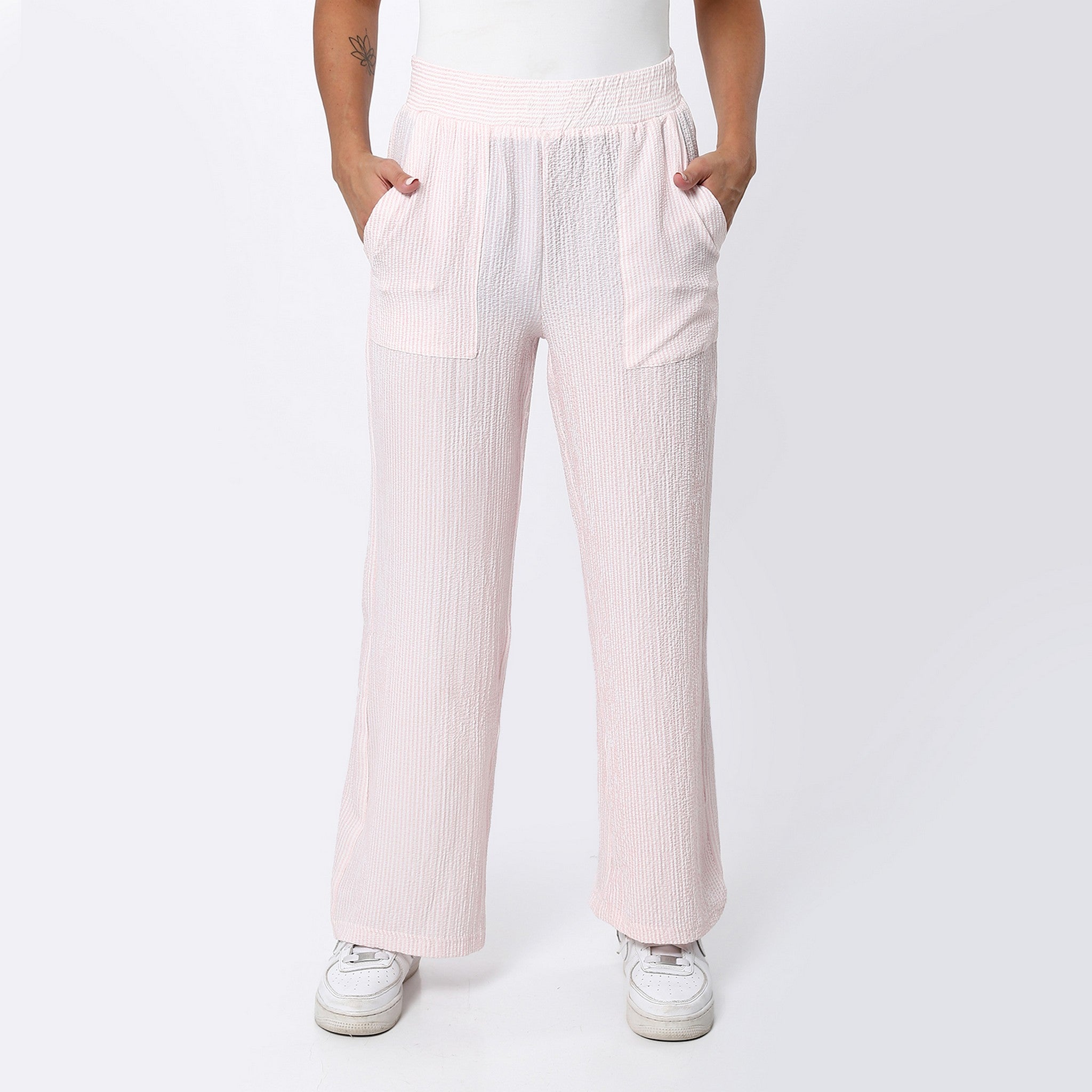 Blush Pink Ribbed Casual Pants