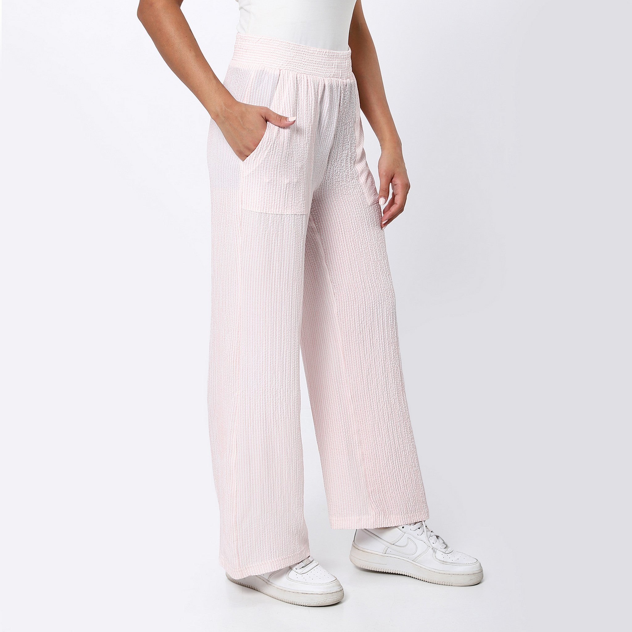 Blush Pink Ribbed Casual Pants