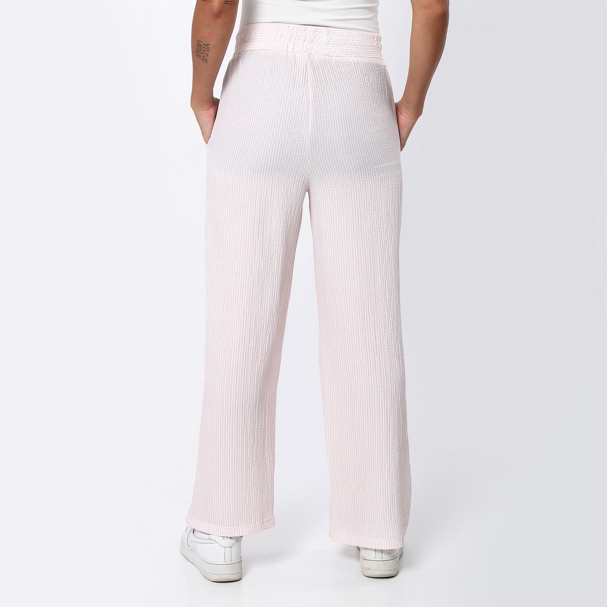 Blush Pink Ribbed Casual Pants