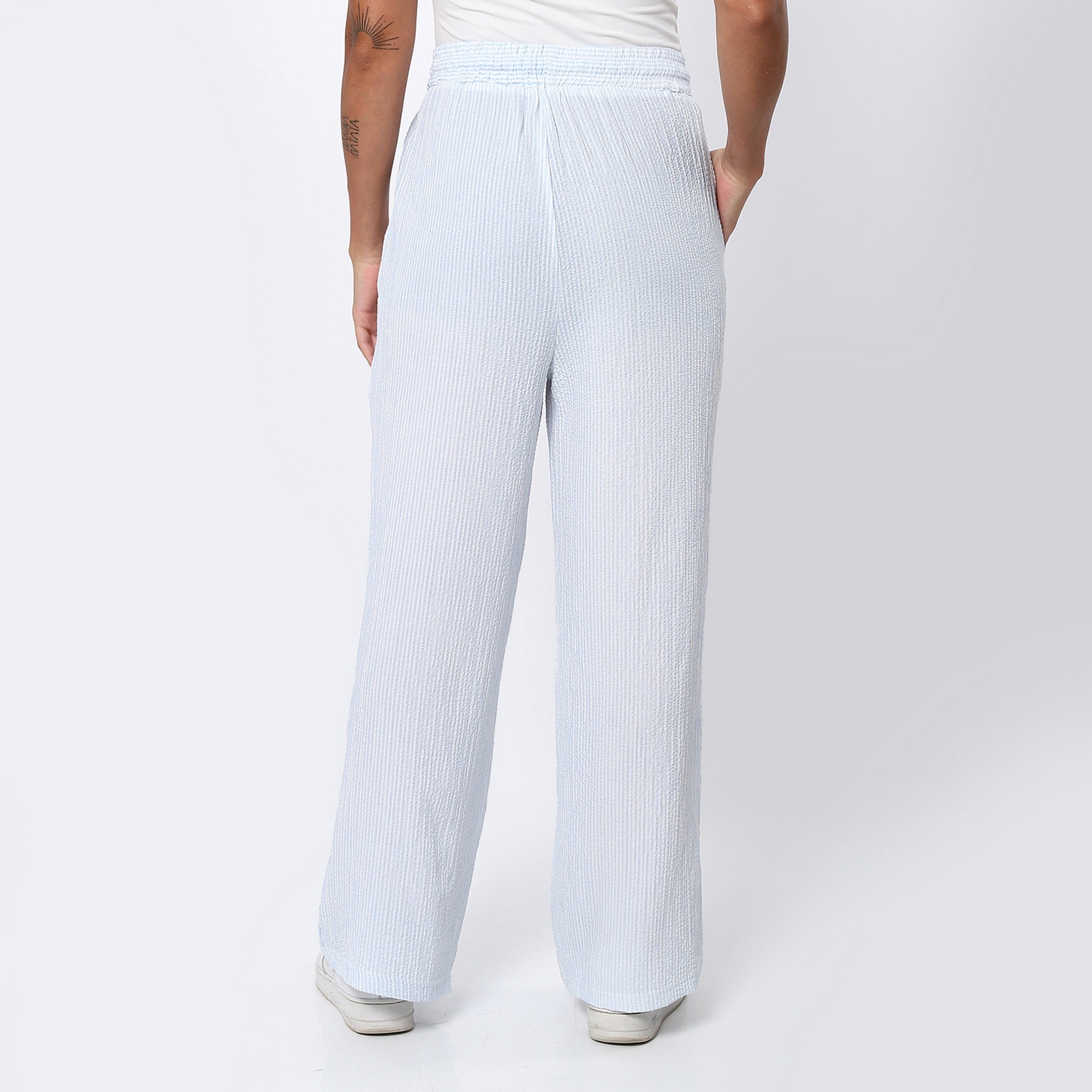 Sky Blue Ribbed Casual Pants