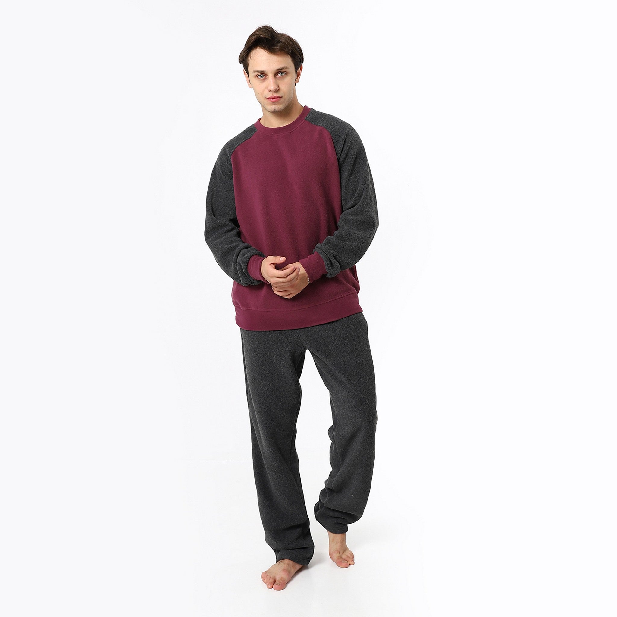 Long Sleeves Bi-tone Pajama Set - Charocal & Burgundy