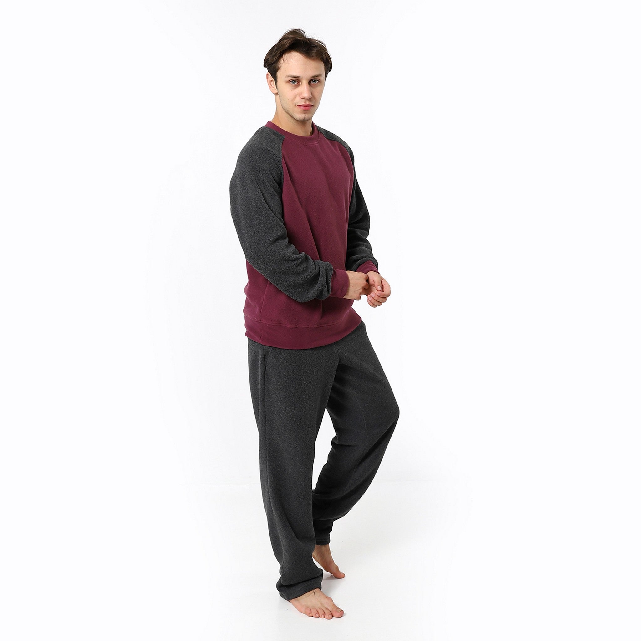 Long Sleeves Bi-tone Pajama Set - Charocal & Burgundy