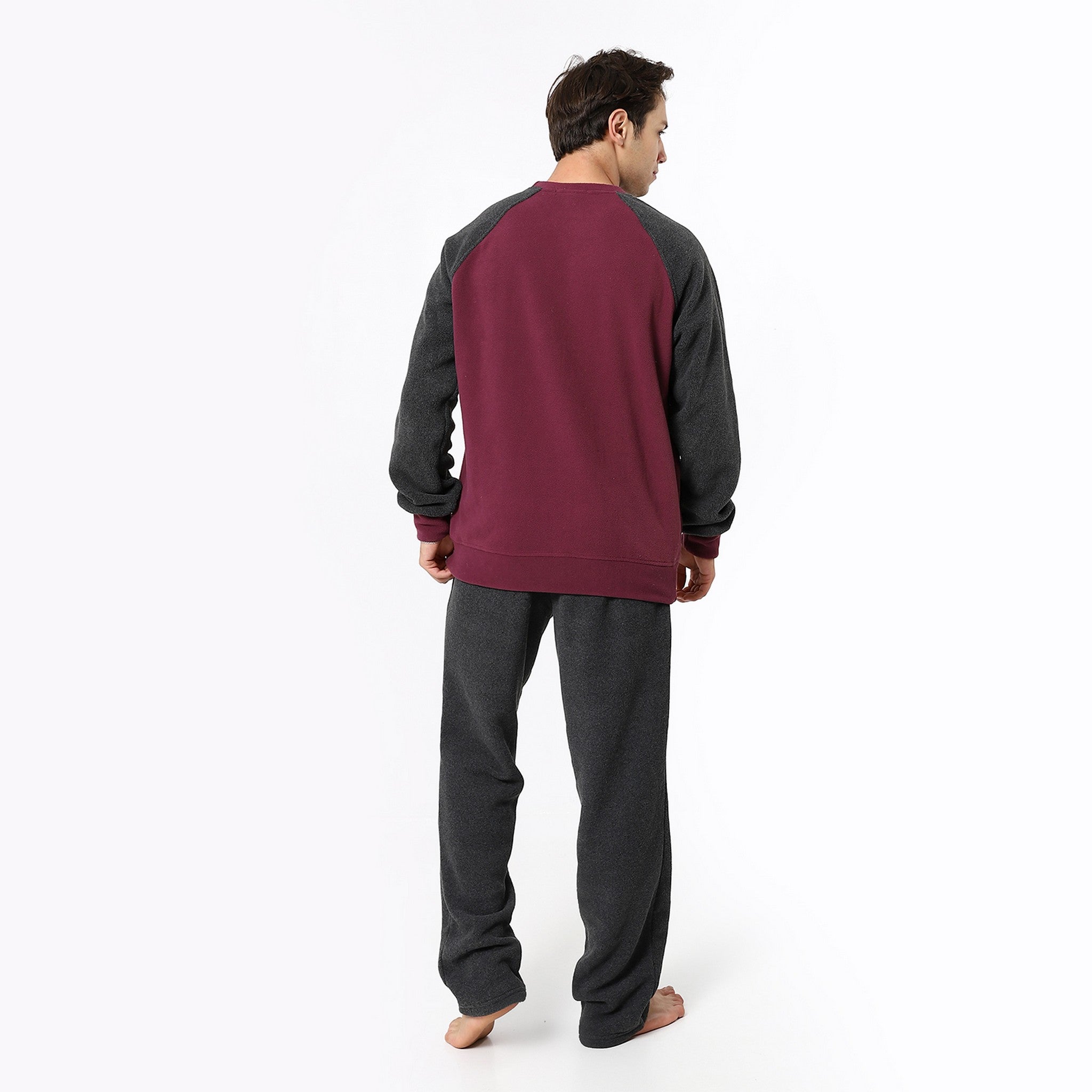 Long Sleeves Bi-tone Pajama Set - Charocal & Burgundy