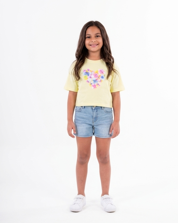 Girls Printed Heart Half Sleeves T-Shirt