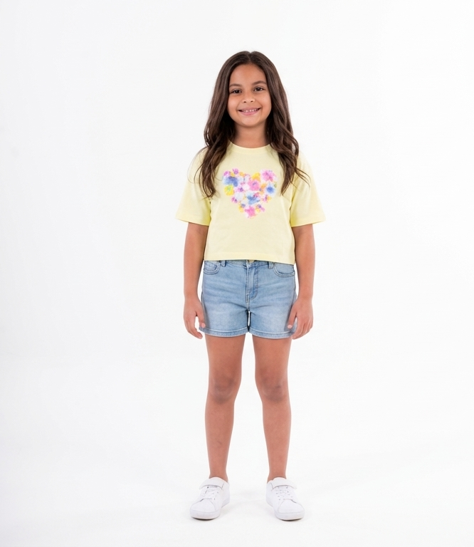 Girls Printed Heart Half Sleeves T-Shirt