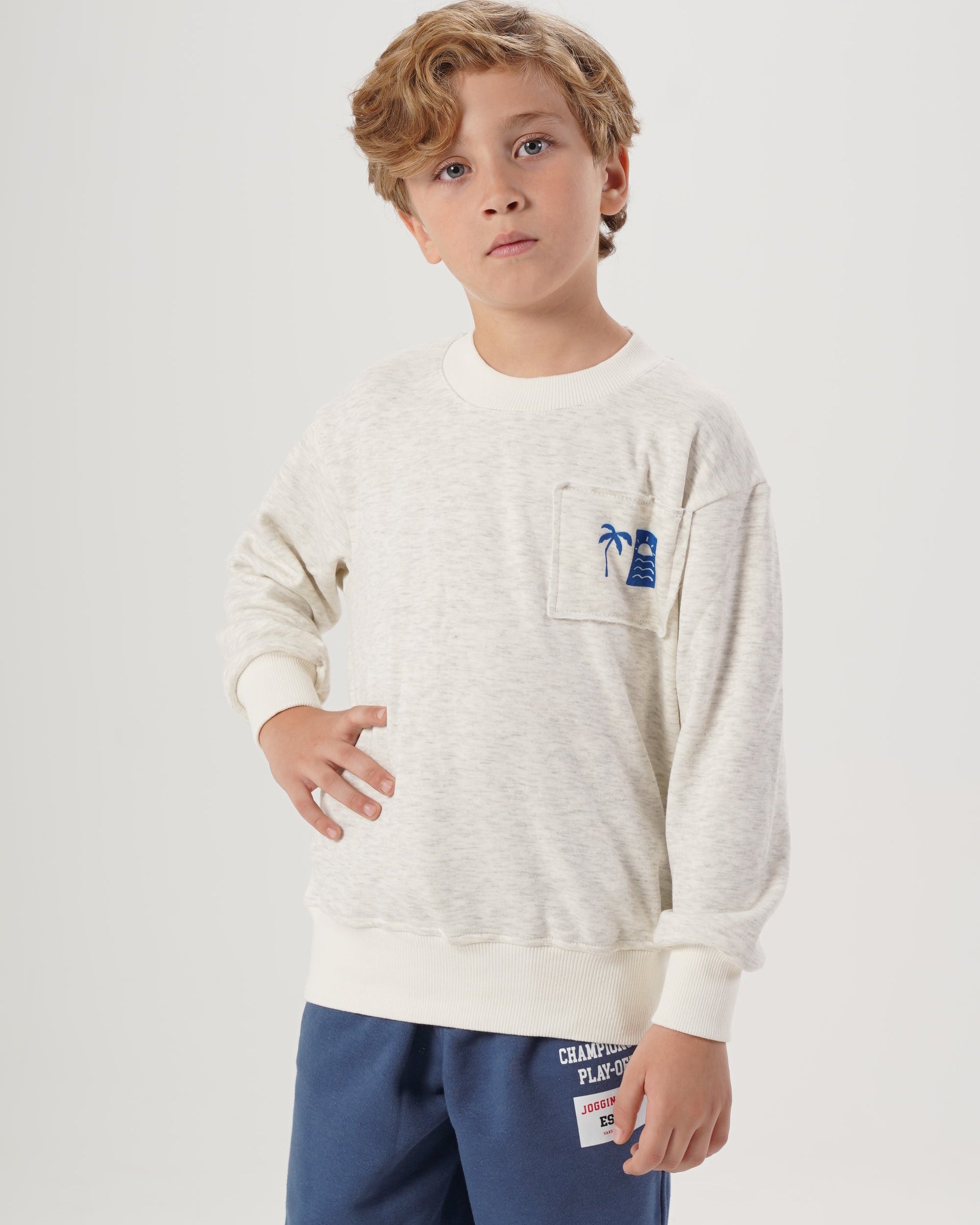 سويت شيرت أولاد مطبوع بياقة دائرية